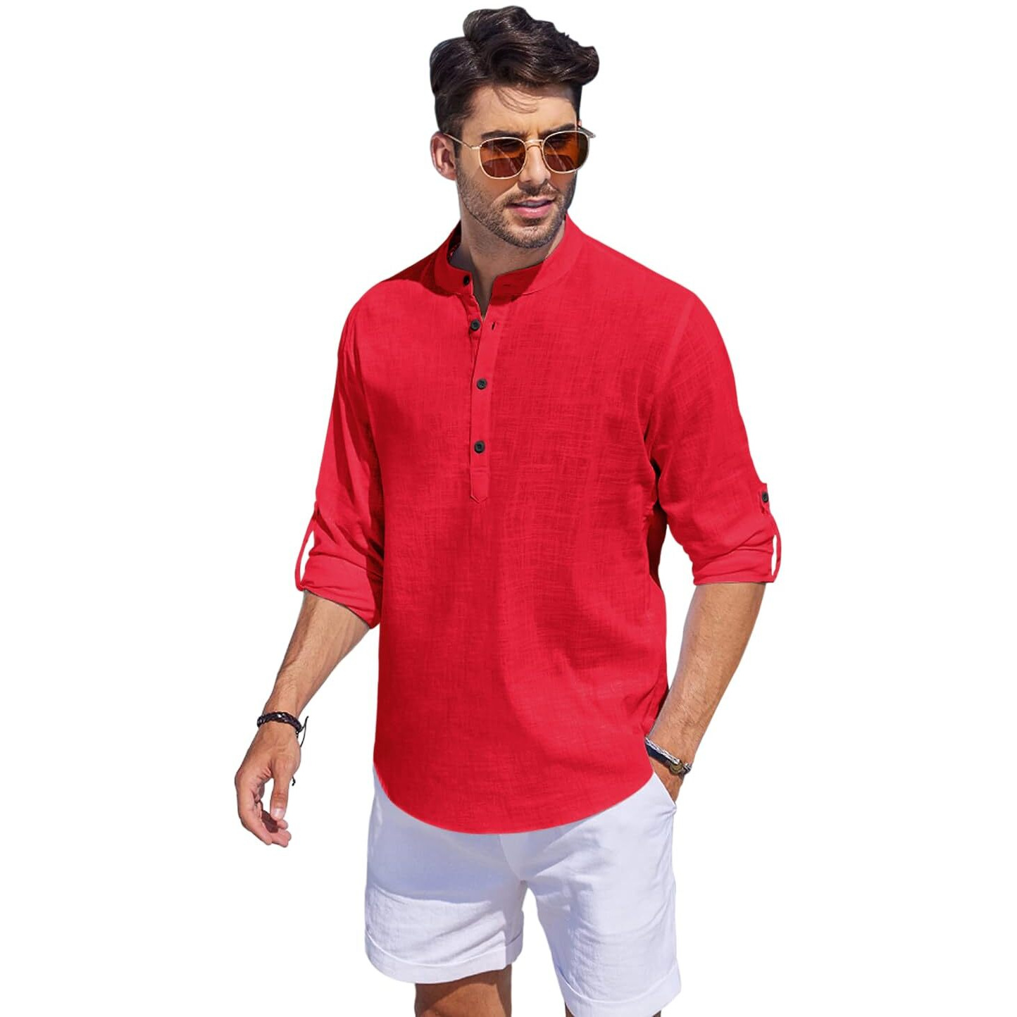 Bellstone Men's Cotton Blend Solid Regular Fit Kurta (Kurta1500_Single_Red_L