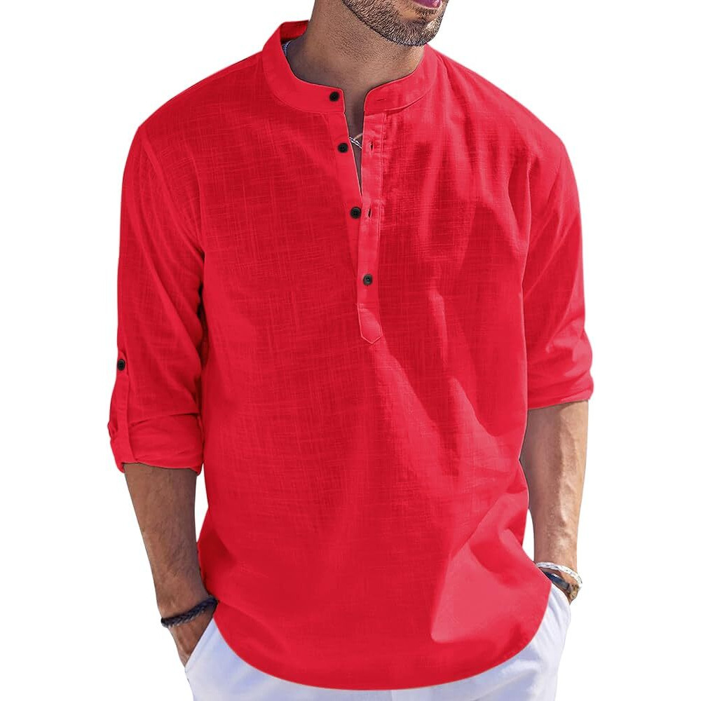 Bellstone Men's Cotton Blend Solid Regular (Kurta_Red_Xl)
