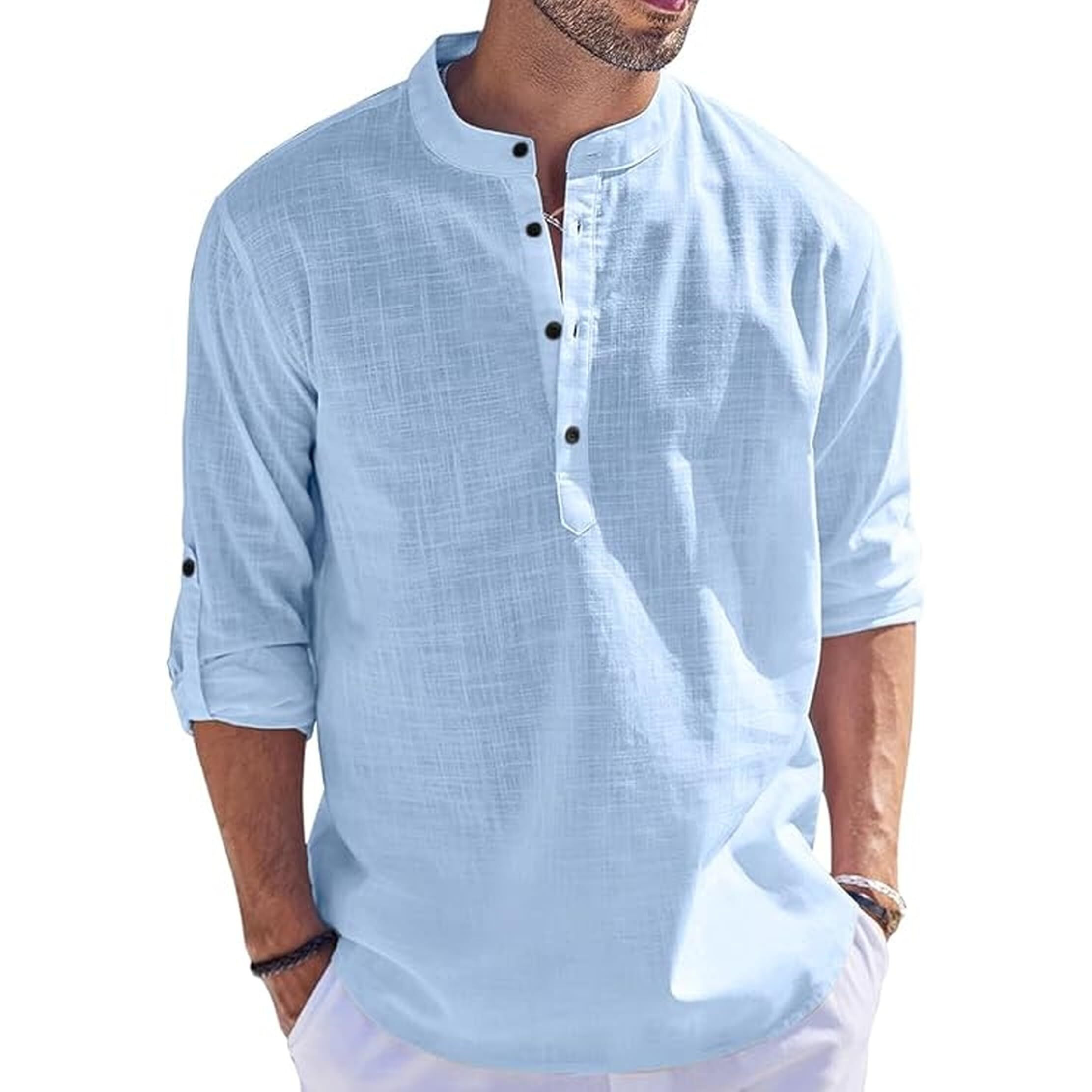 Bellstone Men's Cotton Blend Solid Regular Fit Kurta (Kurta1500_Single_Sky Blue_Medium