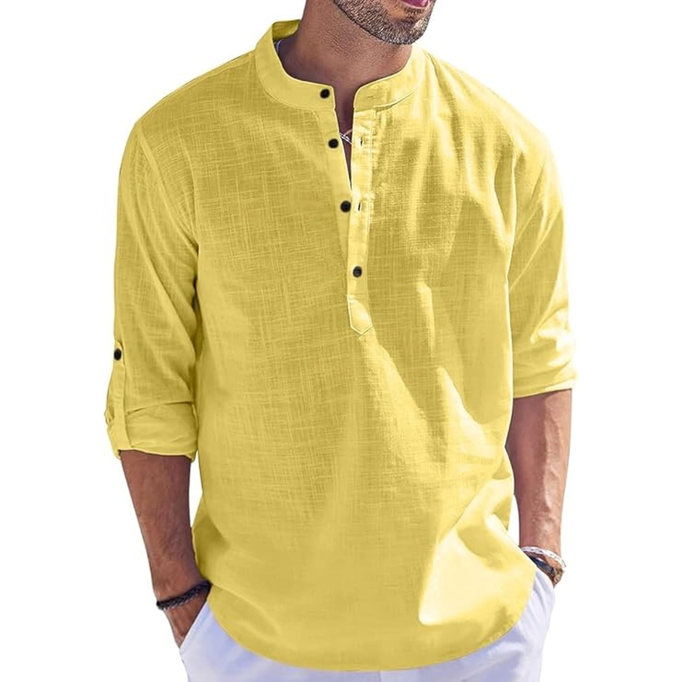 Bellstone Men's Cotton Blend Solid Regular Kurta (Kurta1500_Single_Yellow_Xl, Regular Fit
