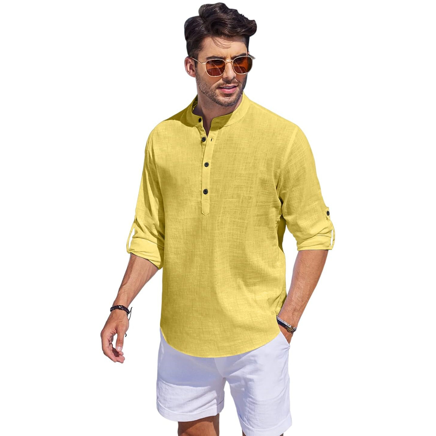 Bellstone Men's Cotton Blend Solid Regular Kurta (Kurta1500_Single_Yellow_Xl, Regular Fit
