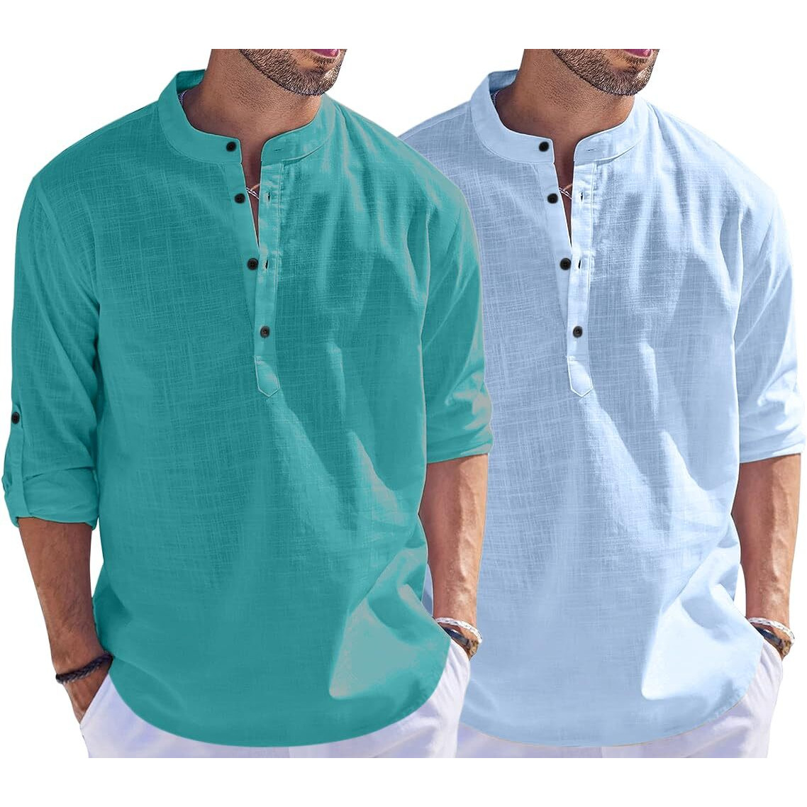 Bellstone Men's Cotton Blend Solid Regular Dress Shirt (Kurta1500_Combo_Rama & Sky_S