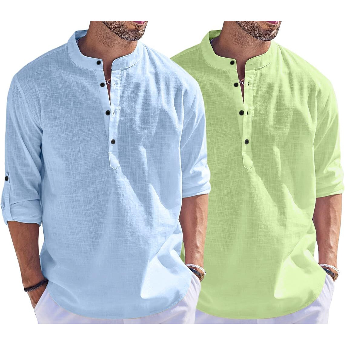 Bellstone Men's Cotton Blend Solid Regular Fit Dress Shirt (Kurta1500_Combo_Sky & L Green_S Light