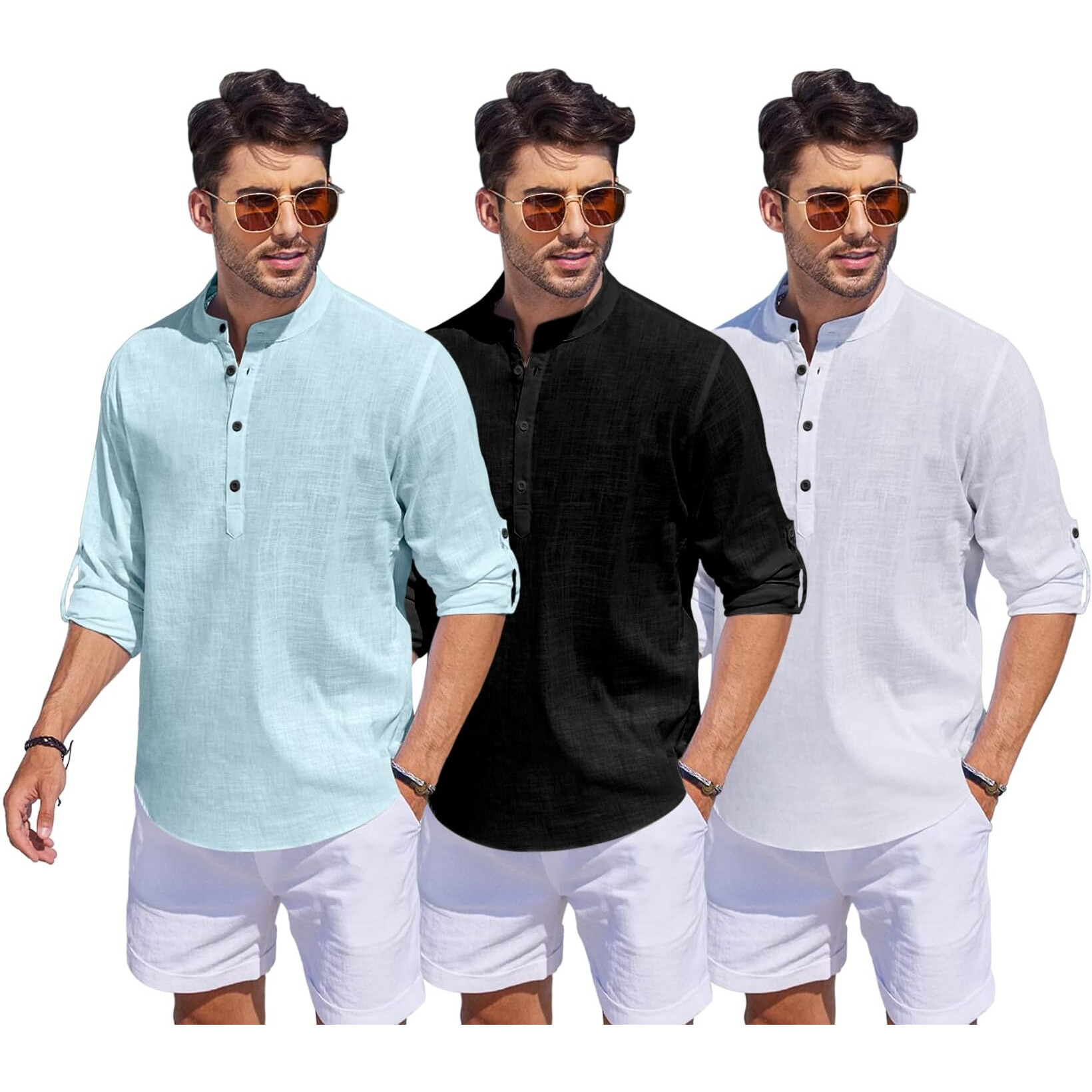 Bellstone Men's Solid Regular Fit Dress Shirt (1500_3Combo_Aqua-Black-White_Xl