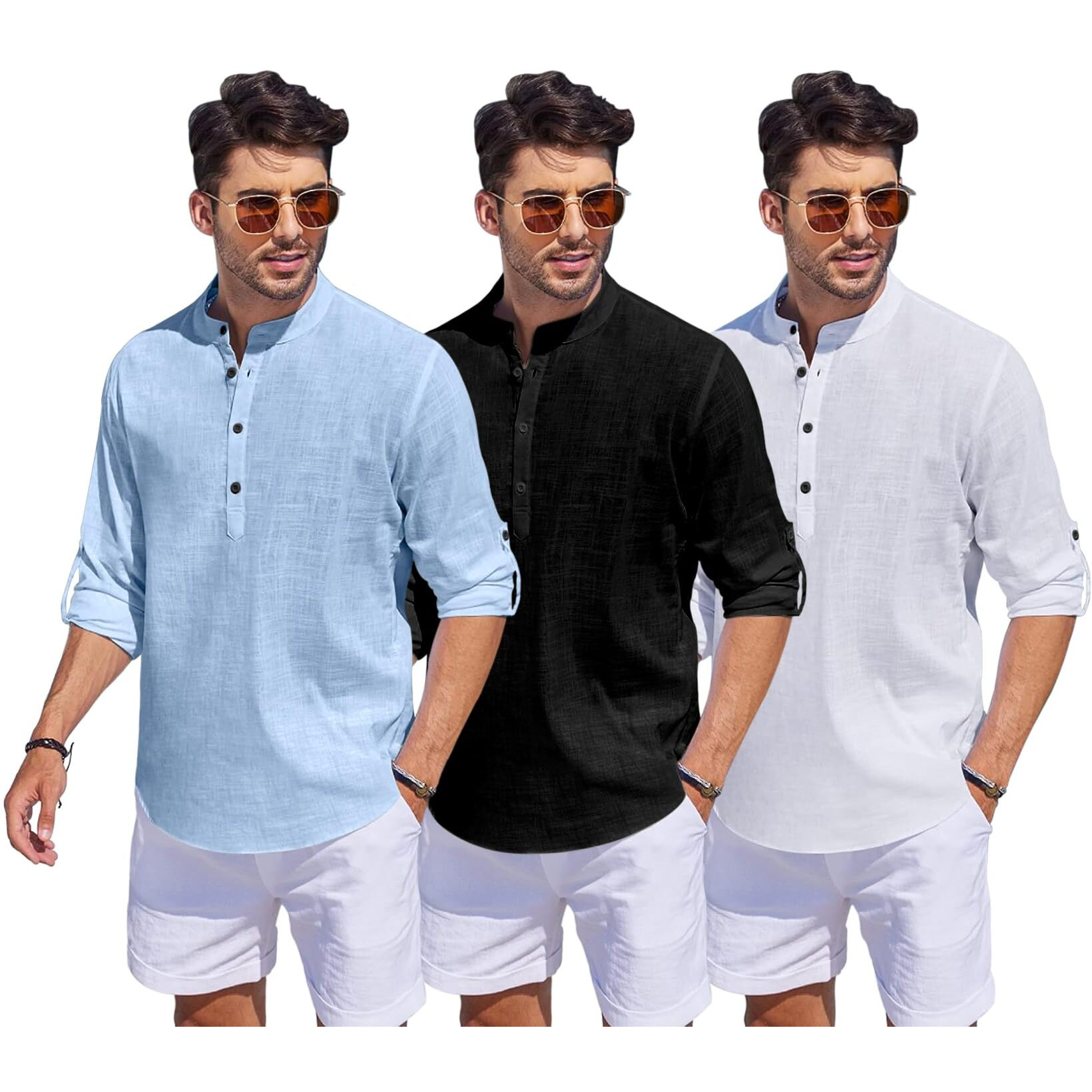 Bellstone Men's Solid Regular Fit Dress Shirt (1500_3Combo_Sky-Black-White_L