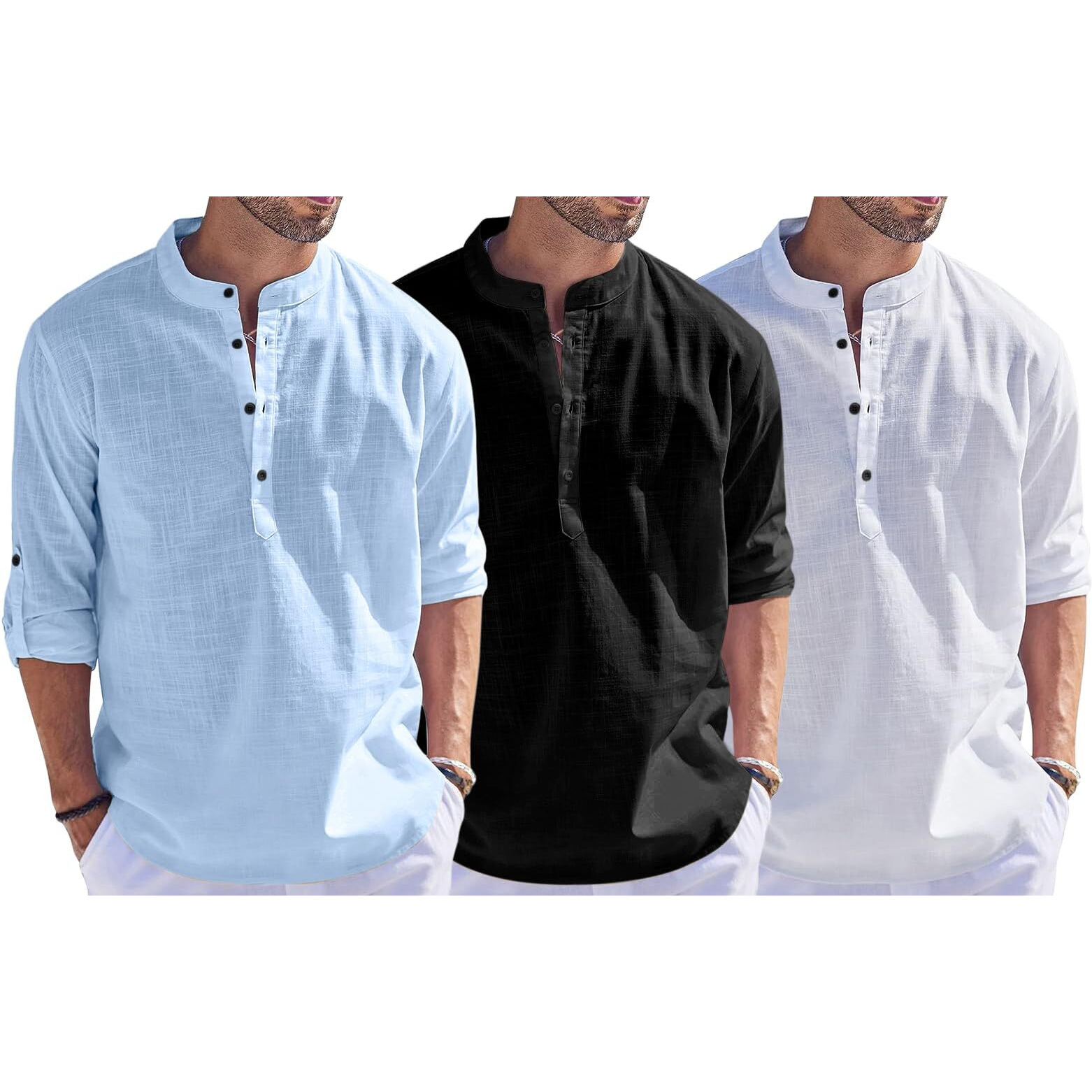 Bellstone Men's Solid Regular Fit Dress Shirt (1500_3Combo_Sky-Black-White_Xl