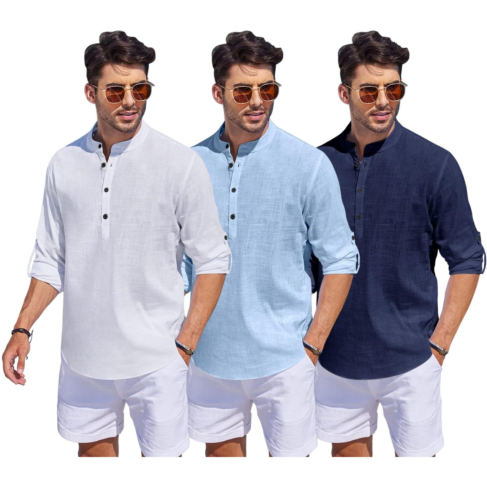 Bellstone Men's Solid Regular Fit Dress Shirt (1500_3Combo_White-Sky-Navy_Xl