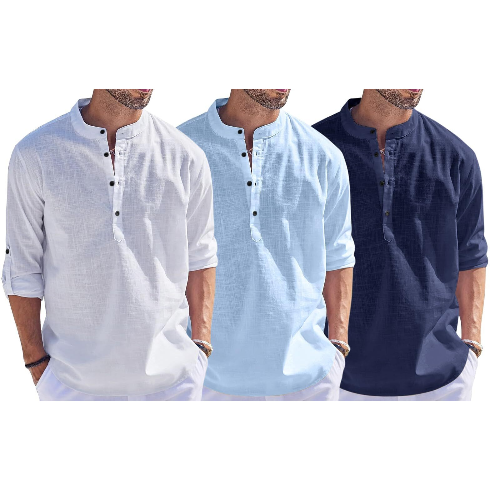 Bellstone Men's Solid Regular Fit Dress Shirt (1500_3Combo_White-Sky-Navy_Xl