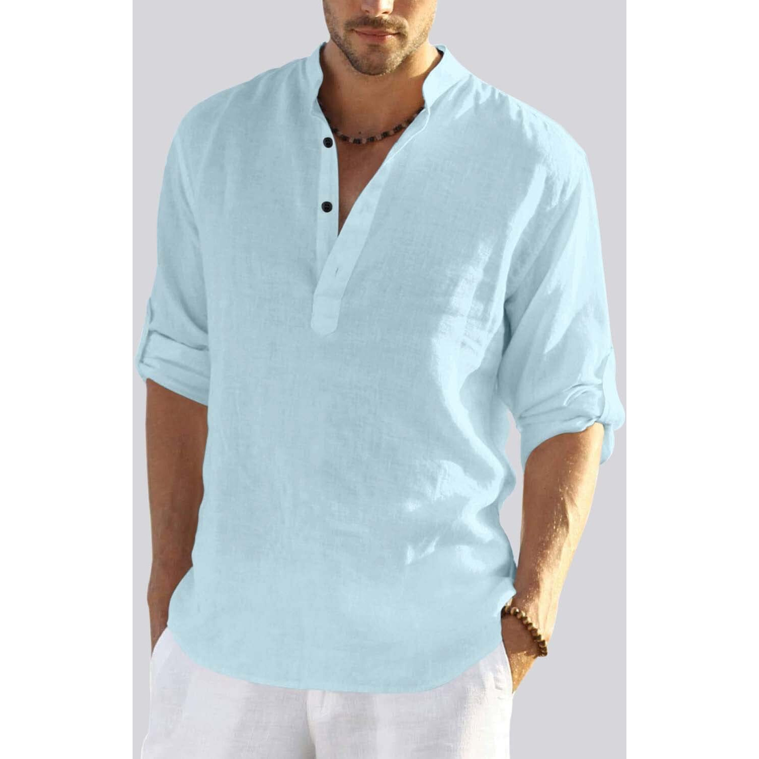 Bellstone Men's Cotton Blend Solid Regular Dress Shirt (Kurta800_Combo_Aqua_Light Green_S