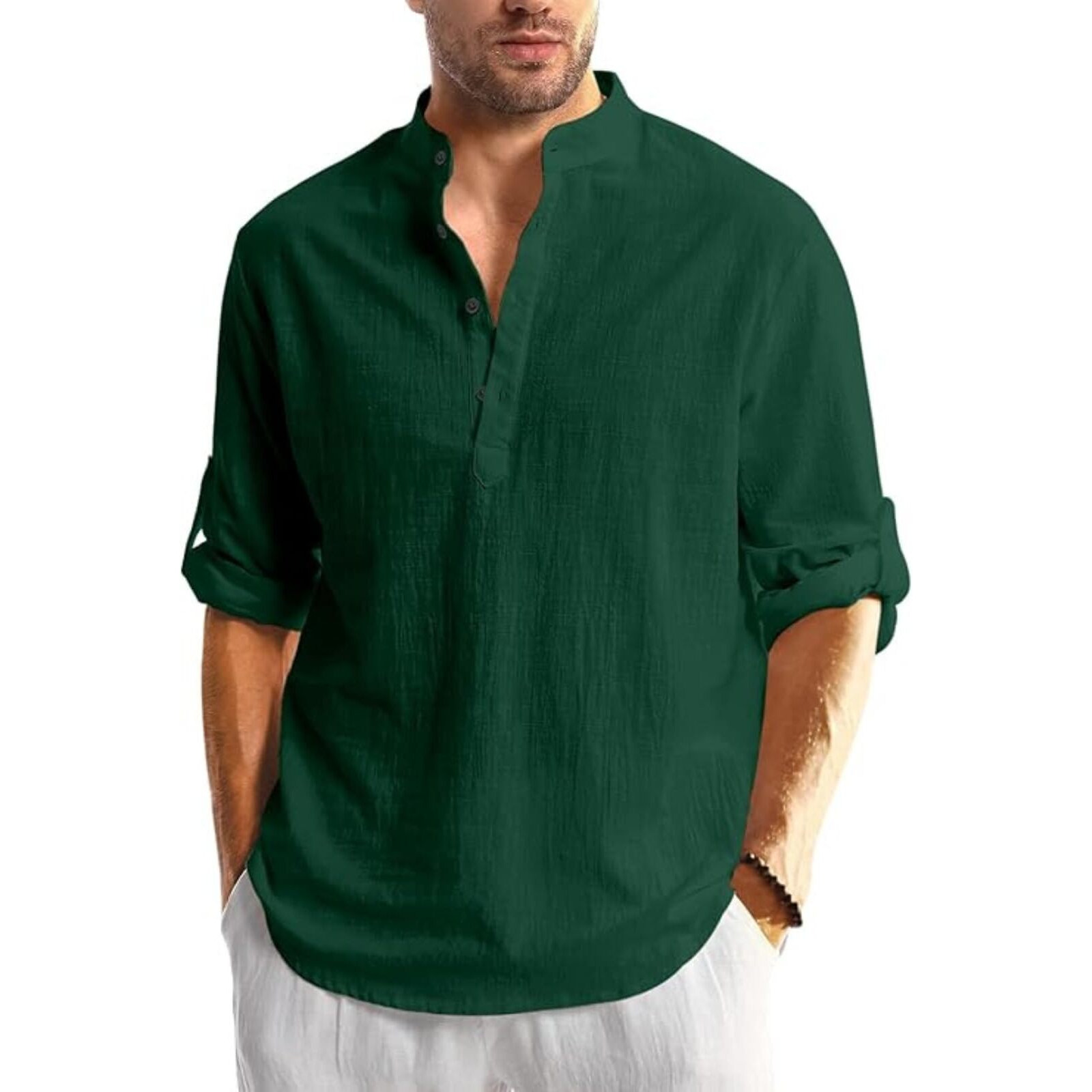 Bellstone Men's Solid Regular Fit Dress Shirt (Kurta800_Combo_Dark Green_Sky Blue_L