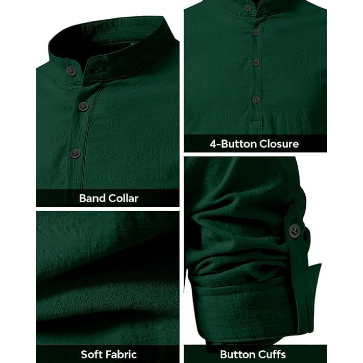 Bellstone Men's Solid Regular Fit Dress Shirt (Kurta800_Combo_Dark Green_White_Xl