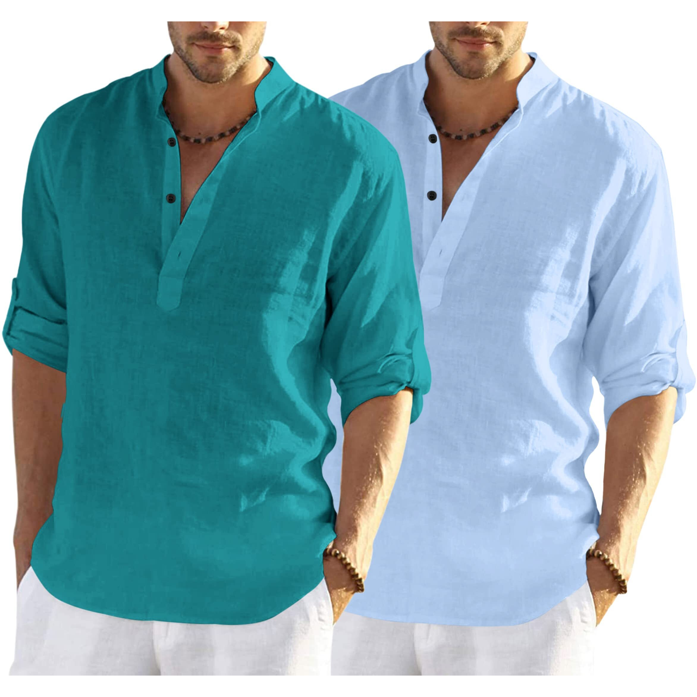 Bellstone Men's Solid Regular Fit Dress Shirt (Kurta800_Combo_Rama_Sky Blue_M