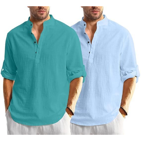 Bellstone Men's Solid Regular Fit Dress Shirt (Kurta800_Combo_Rama_Sky Blue_M