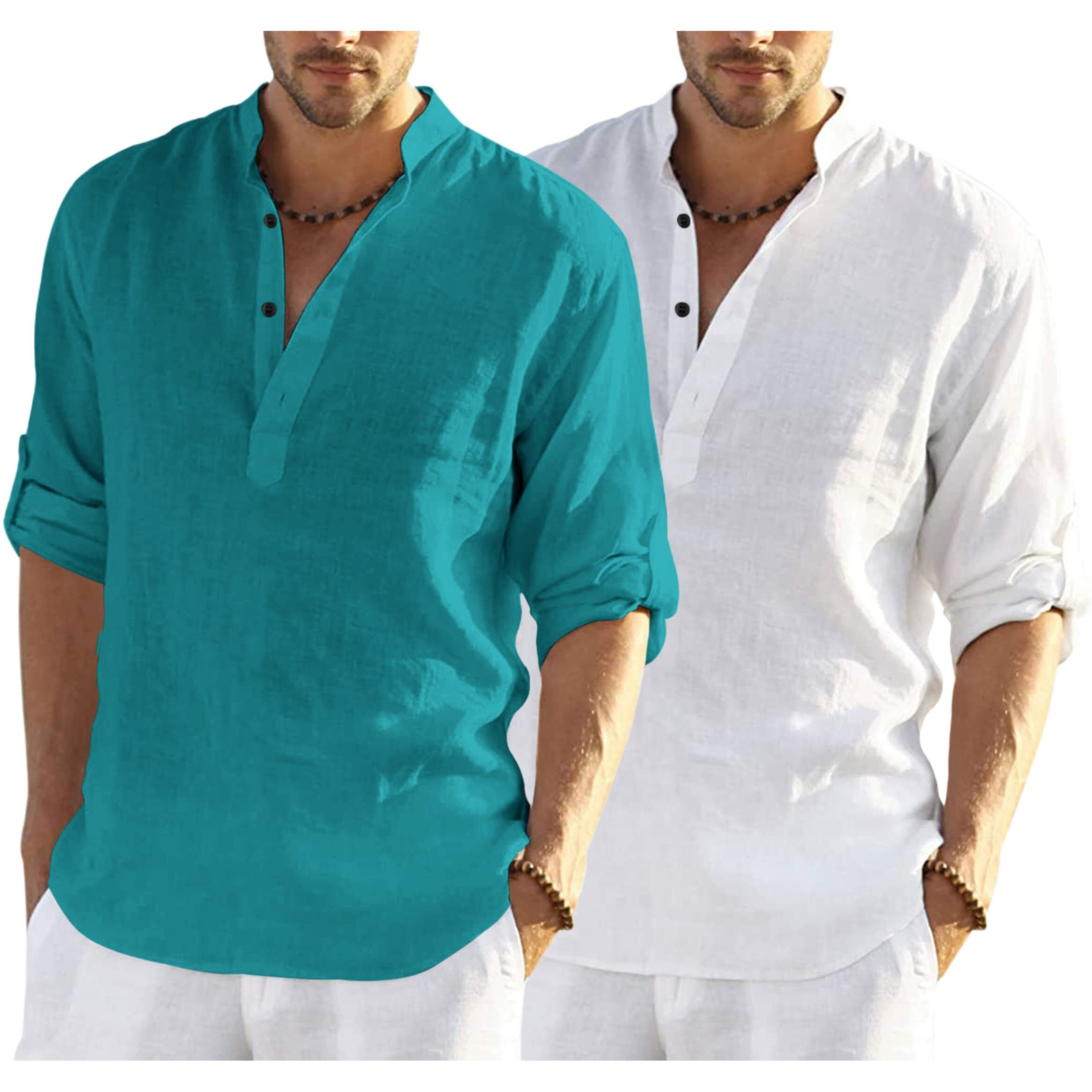 Bellstone Men's Solid Regular Fit Dress Shirt (Kurta800_Combo_Rama_White_L