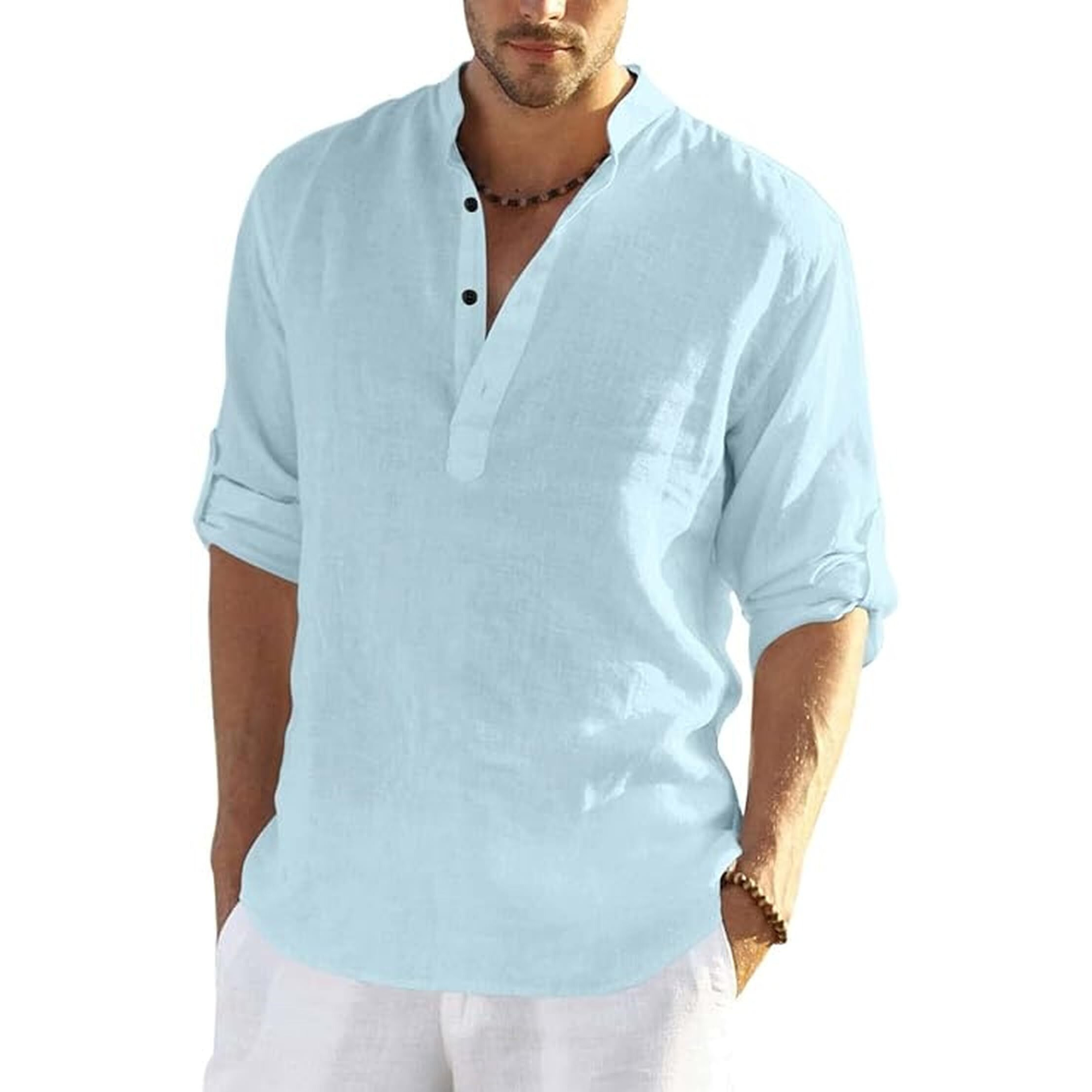 Bellstone Men's Cotton Blend Solid Regular Shirt (Kurta800_Aqua_L