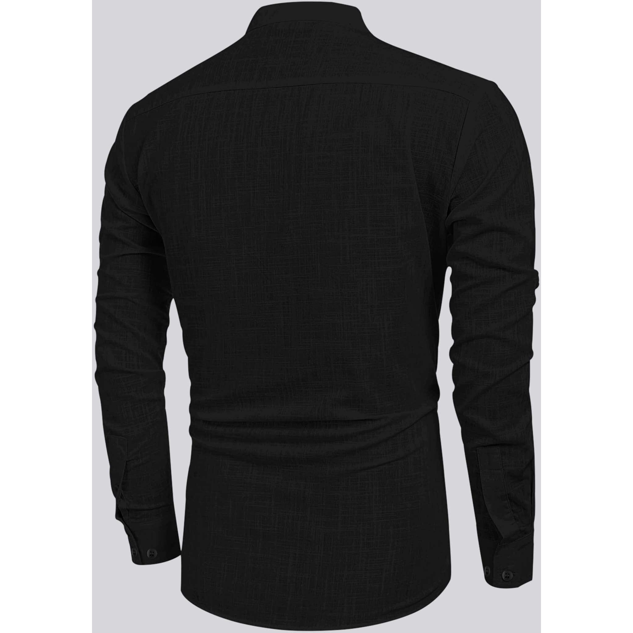 Bellstone Men's Cotton Blend Solid Regular Shirt (Kurta800_Black_L