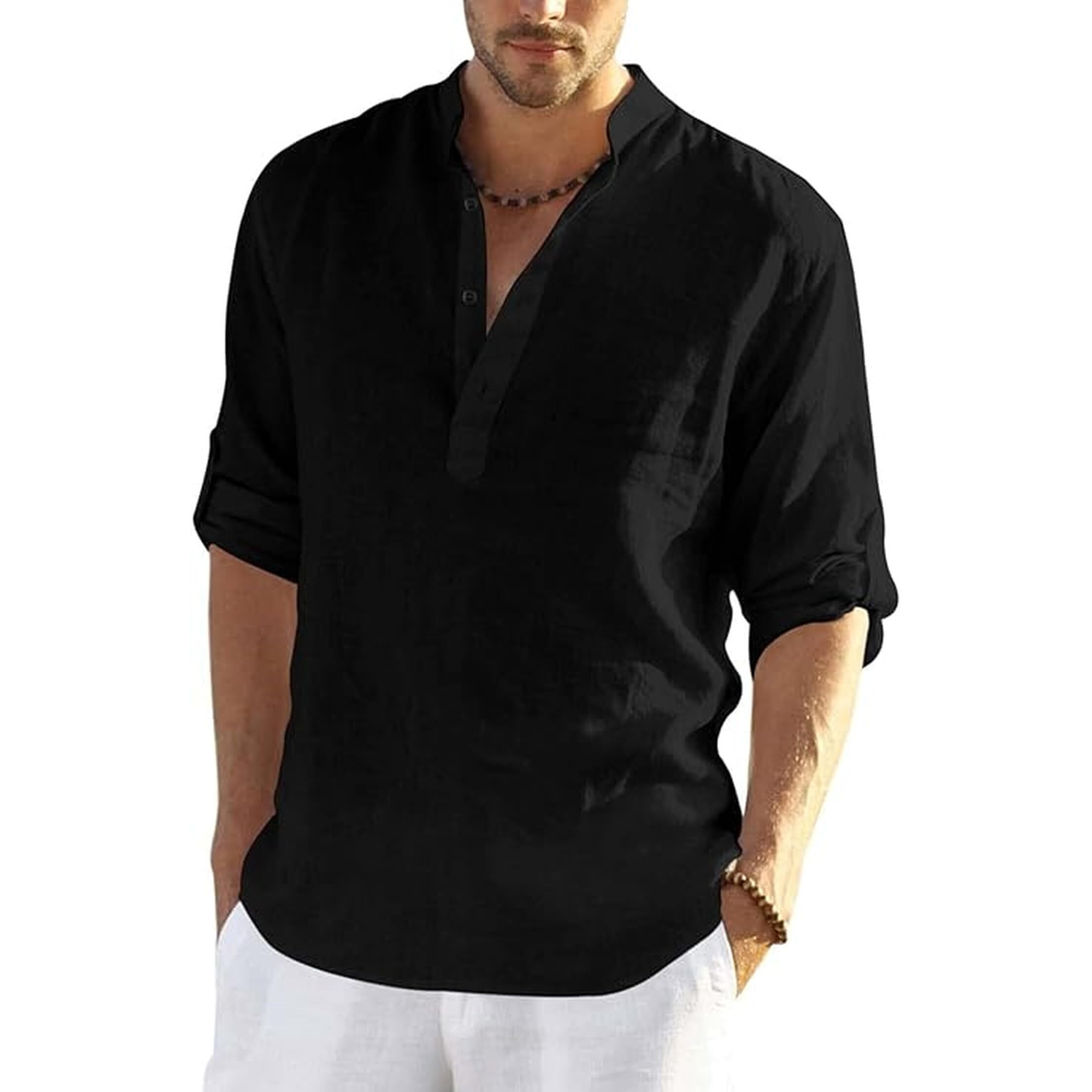 Bellstone Men's Cotton Blend Solid Regular Shirt (Kurta800_Black_M