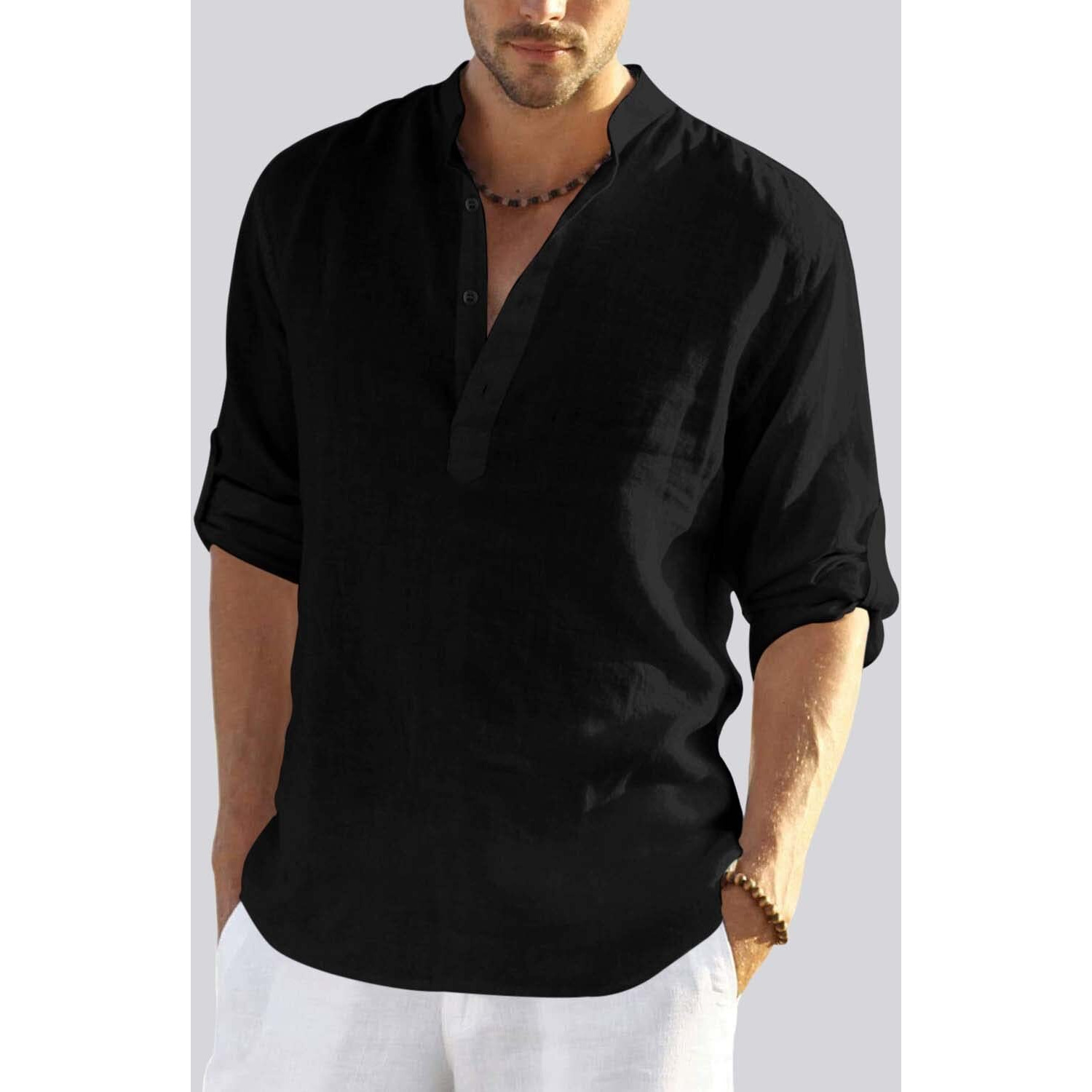 Bellstone Men's Cotton Blend Solid Regular Shirt (Kurta800_Black_S