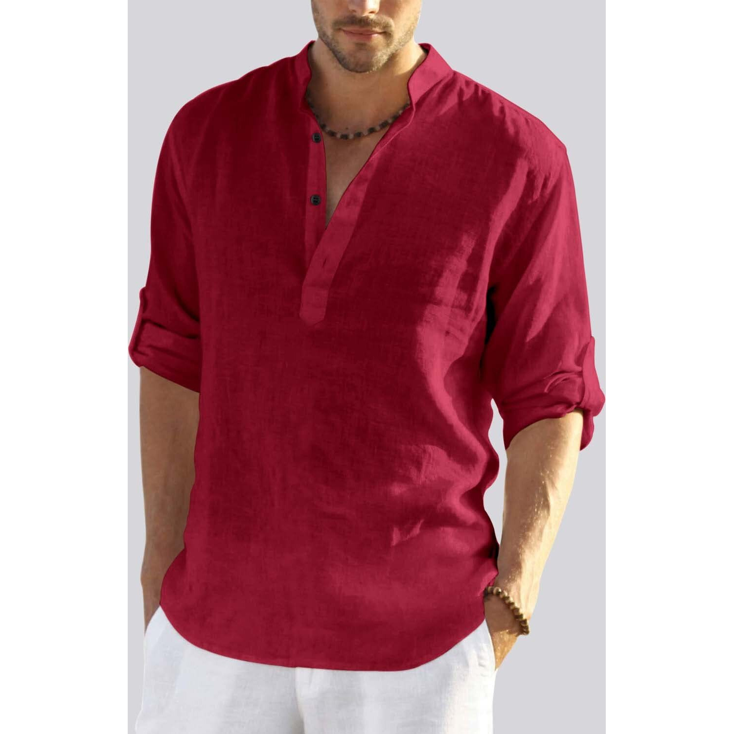 Bellstone Men's Cotton Blend Solid Regular Shirt (Kurta800_Burgundy_L