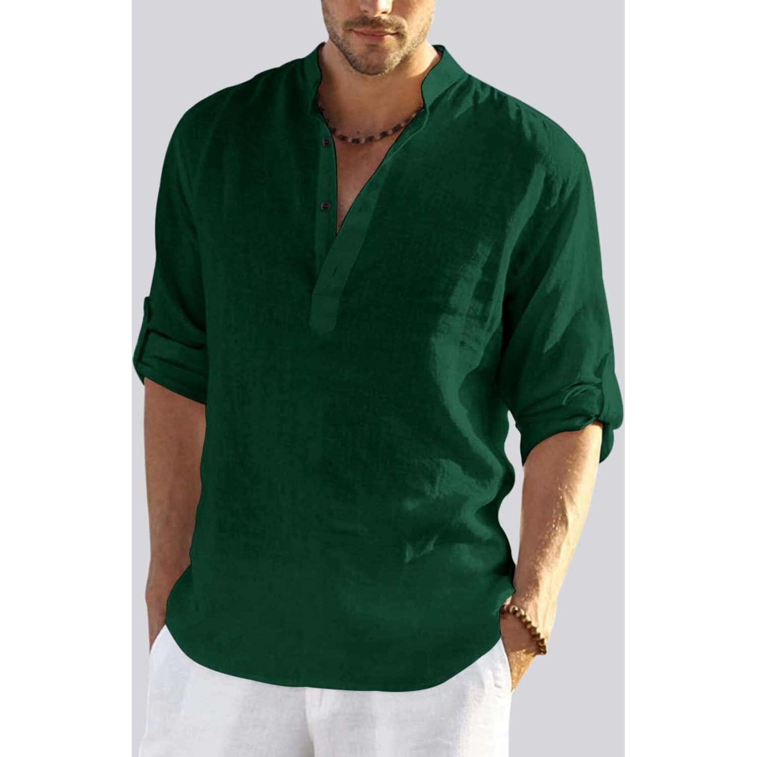 Bellstone Men's Cotton Blend Solid Regular Shirt (Kurta800_Dark Green_S