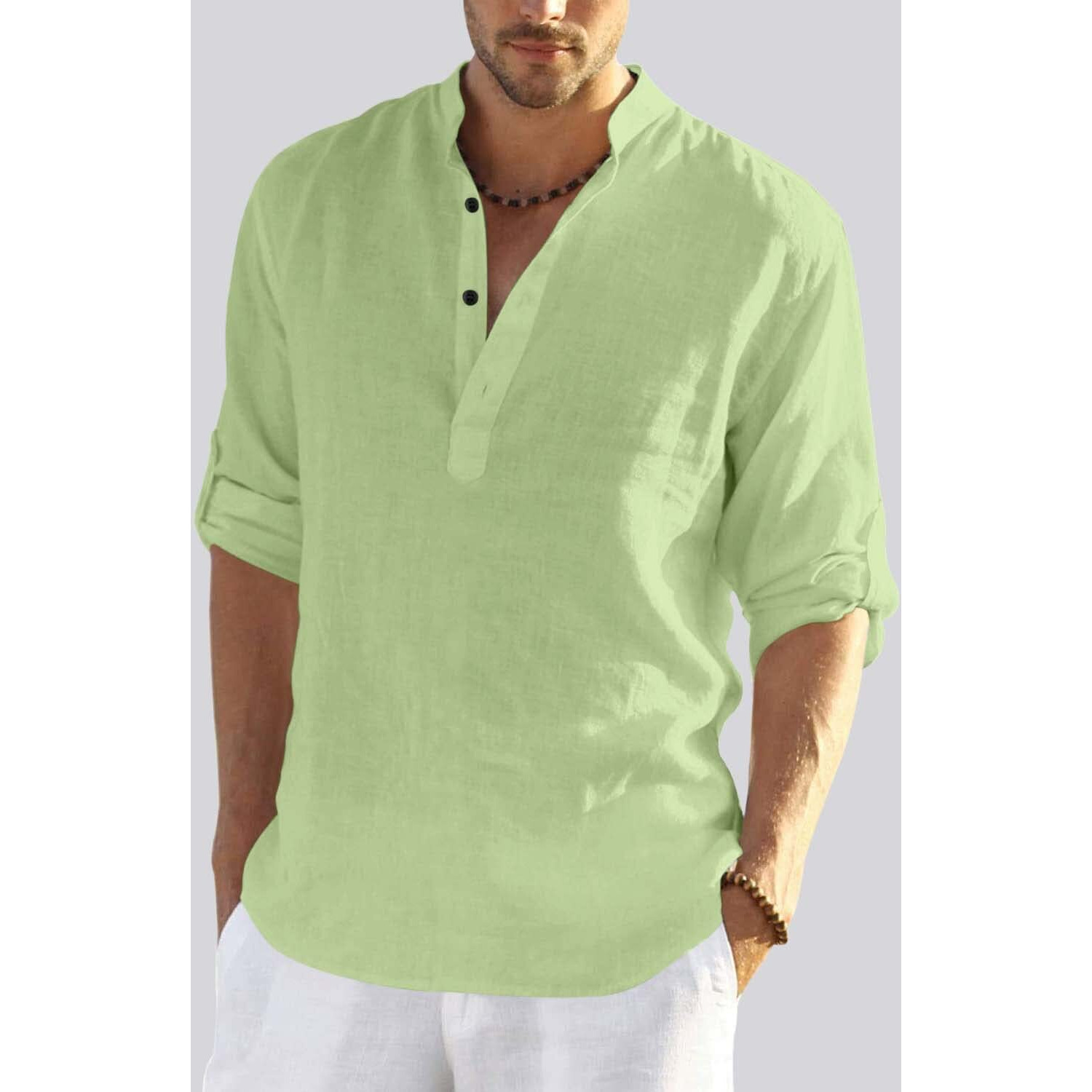 Bellstone Men's Cotton Blend Solid Regular Shirt (Kurta800_Light Green_M