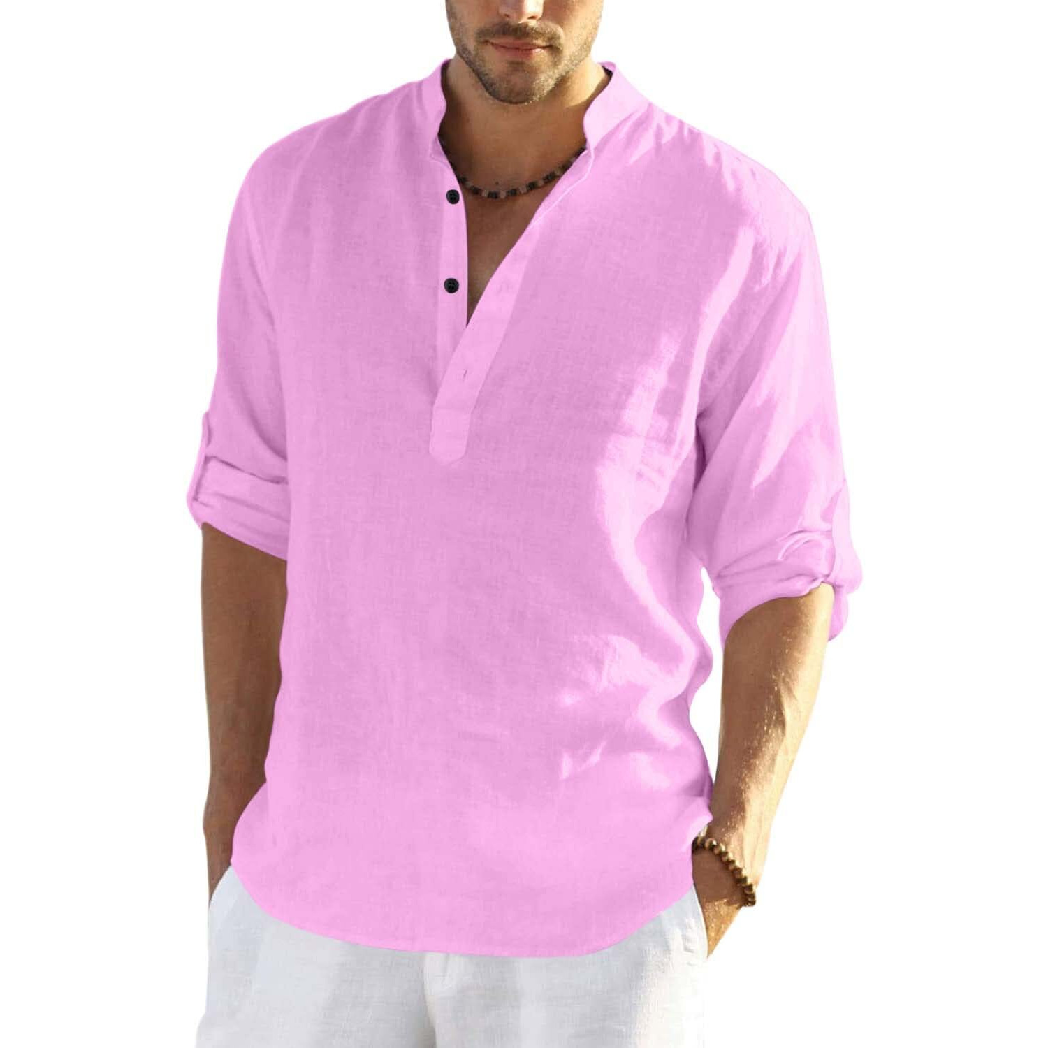 Bellstone Men's Cotton Blend Solid Regular Shirt (Kurta800_Light Pink_Xl