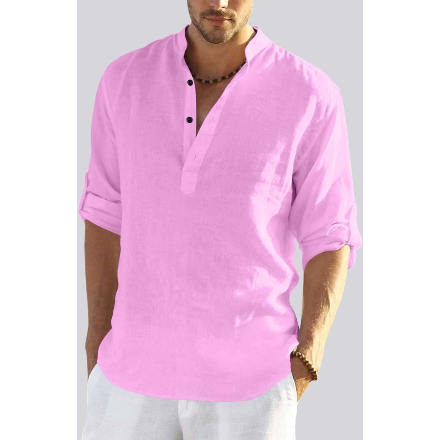 Bellstone Men's Cotton Blend Solid Regular Shirt (Kurta800_Light Pink_Xl