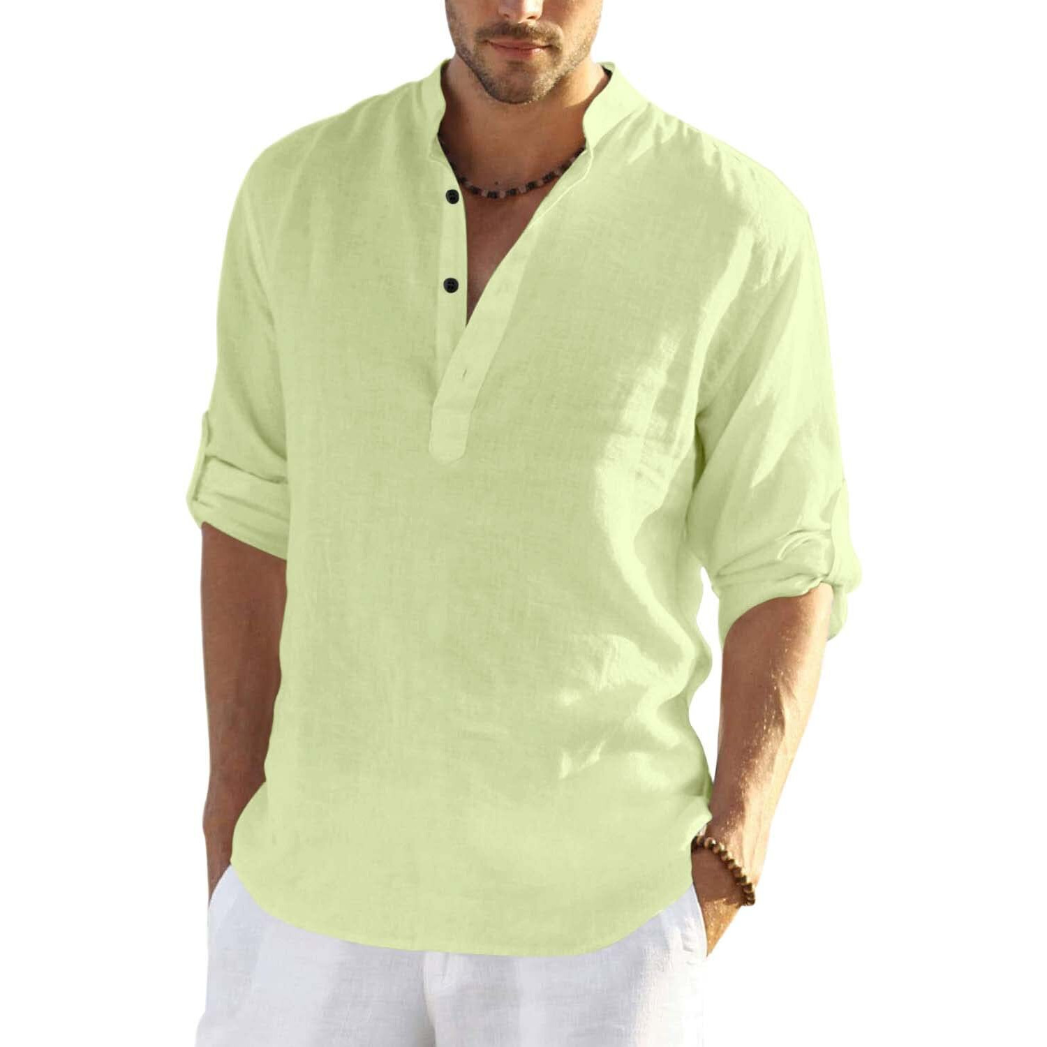 Bellstone Men's Cotton Blend Solid Regular Shirt (Kurta800_Light Yellow_L