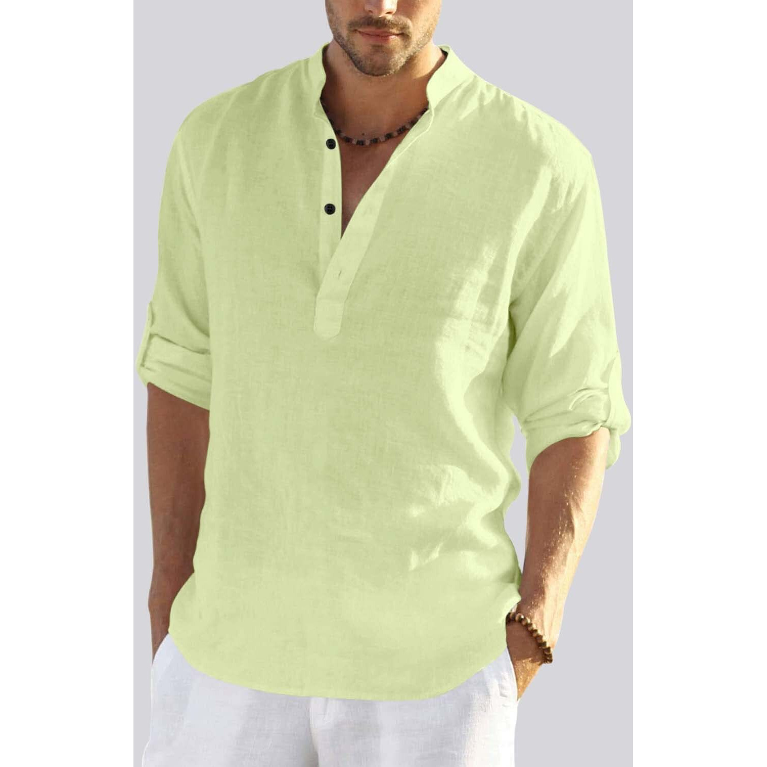 Bellstone Men's Cotton Blend Solid Regular Shirt (Kurta800_Light Yellow_L