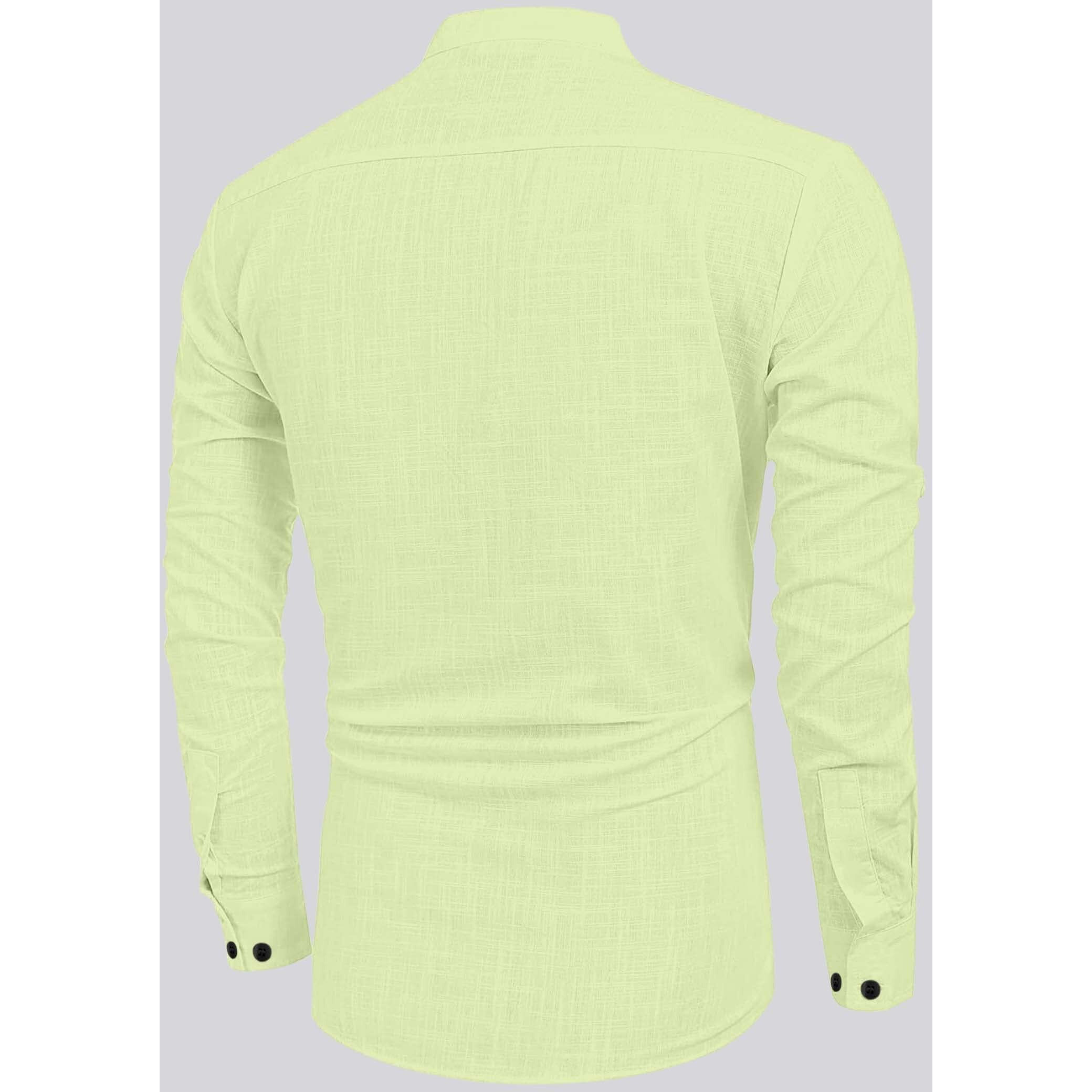 Bellstone Men's Cotton Blend Solid Regular Shirt (Kurta800_Light Yellow_L