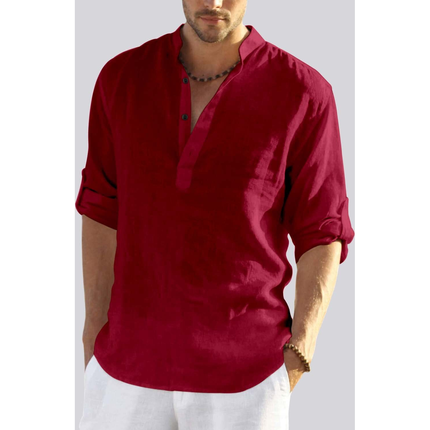 Bellstone Men's Cotton Blend Solid Regular Shirt (Kurta800_Maroon_S