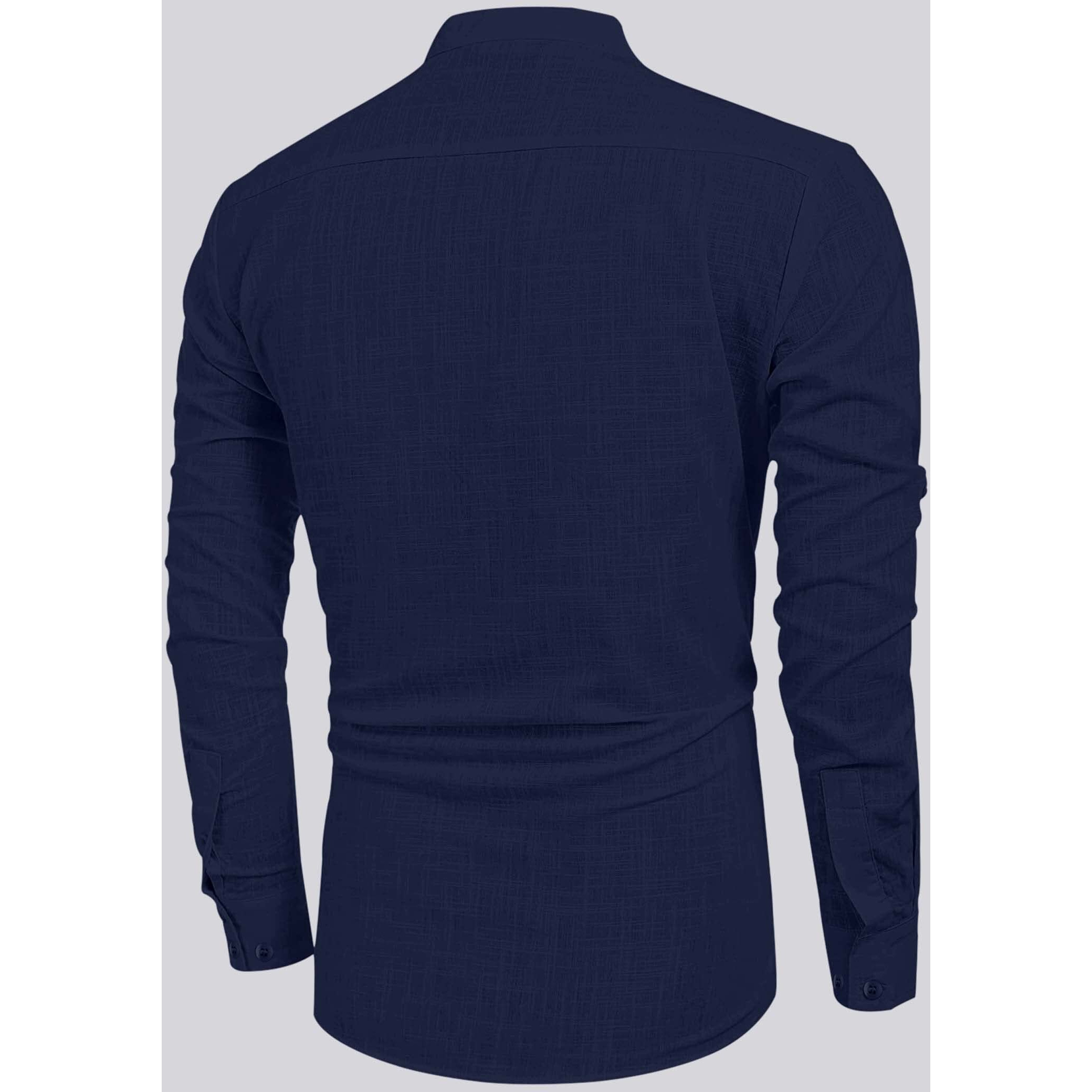 Bellstone Men's Cotton Blend Solid Regular Shirt (Kurta800_Navy Blue_L