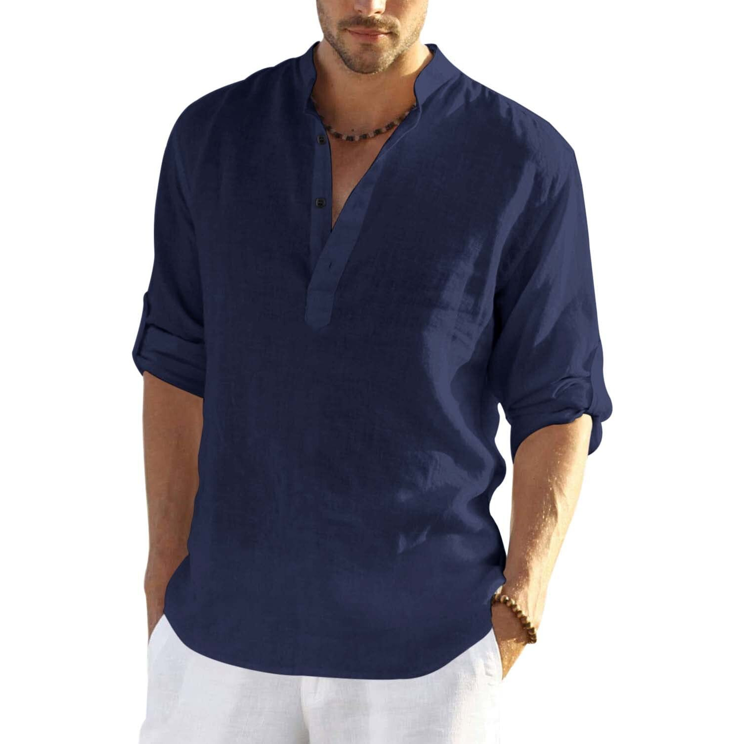 Bellstone Men's Cotton Blend Solid Regular Shirt (Kurta800_Navy Blue_Xxl