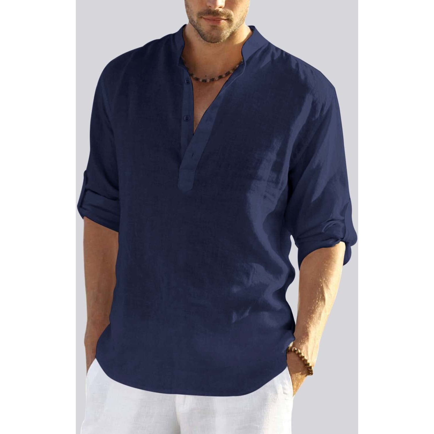 Bellstone Men's Cotton Blend Solid Regular Shirt (Kurta800_Navy Blue_Xxl