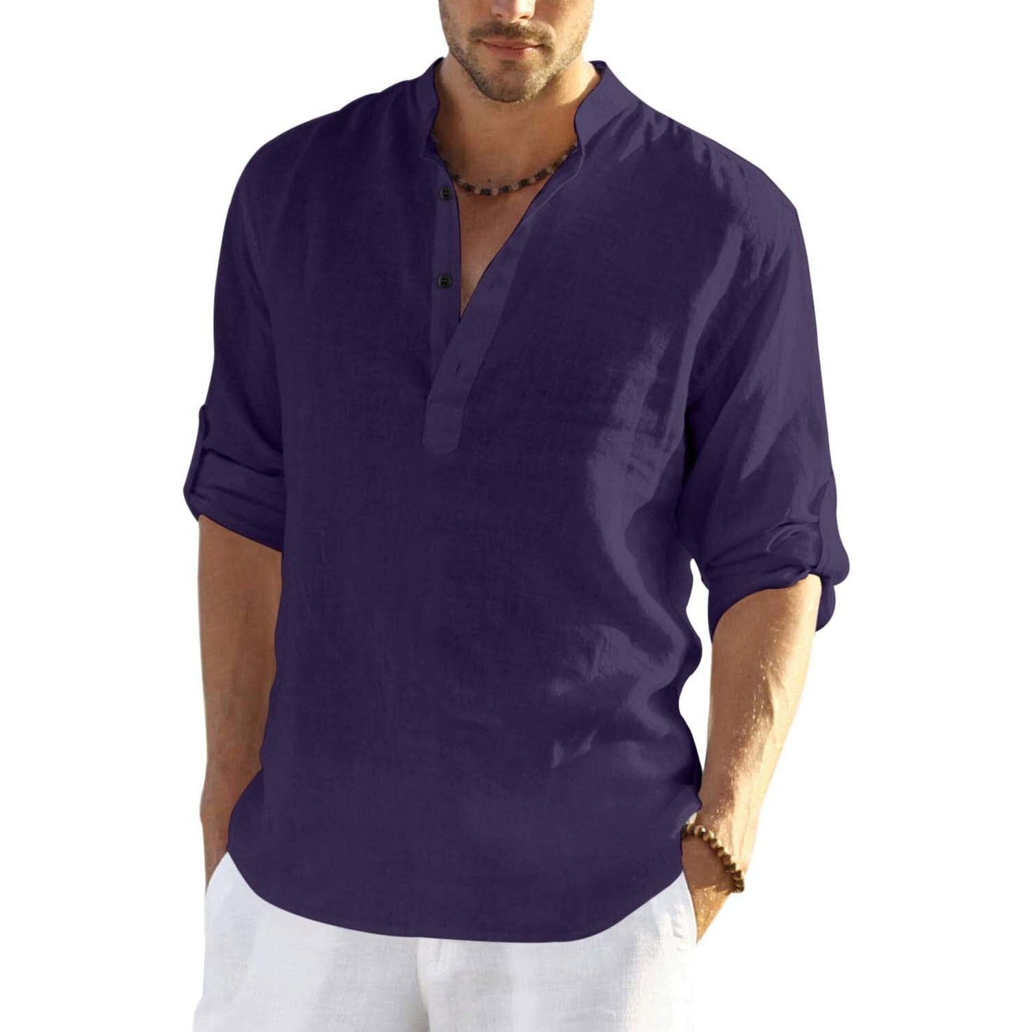 Bellstone Men's Cotton Blend Solid Regular Shirt (Kurta800_Purple_Xl
