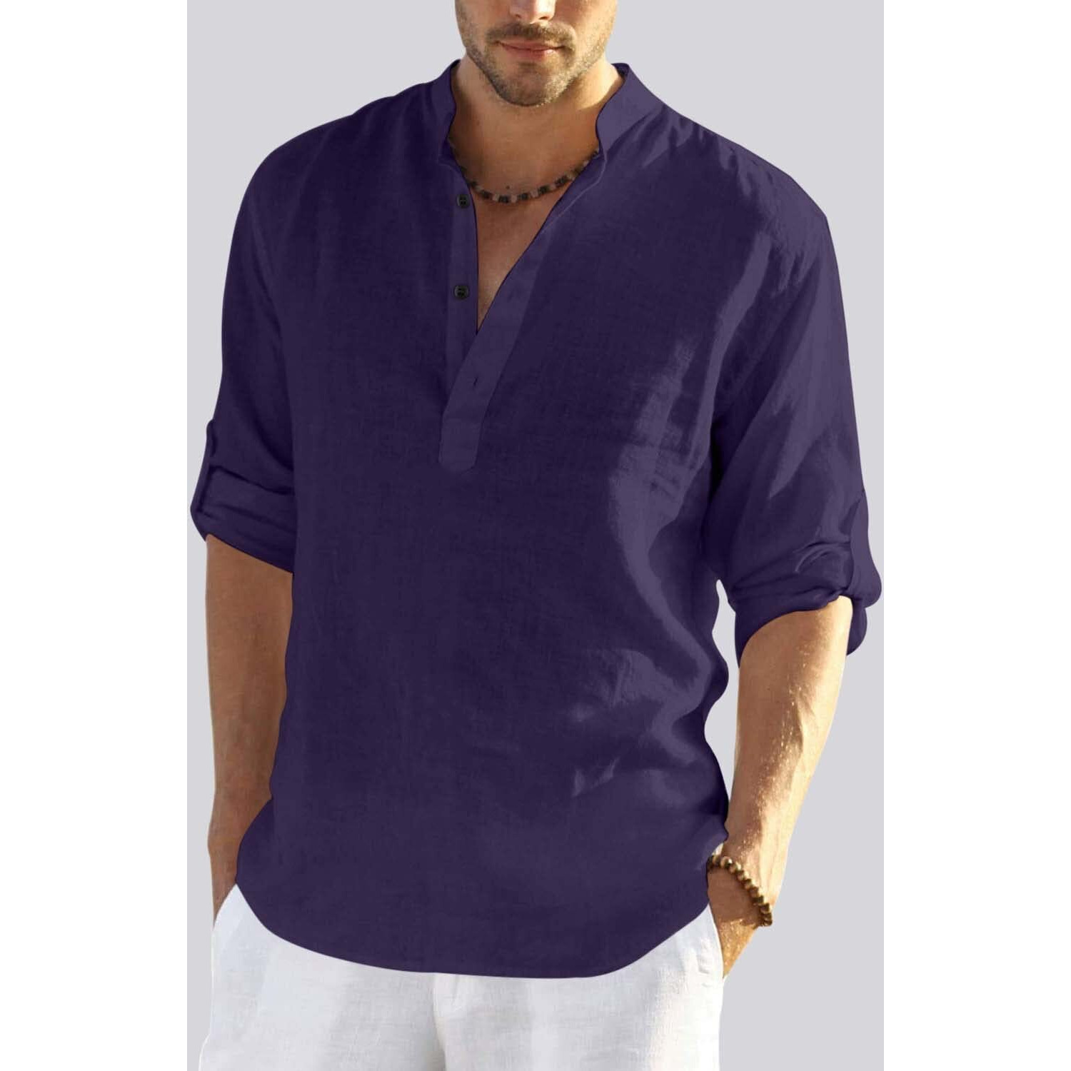 Bellstone Men's Cotton Blend Solid Regular Shirt (Kurta800_Purple_Xl