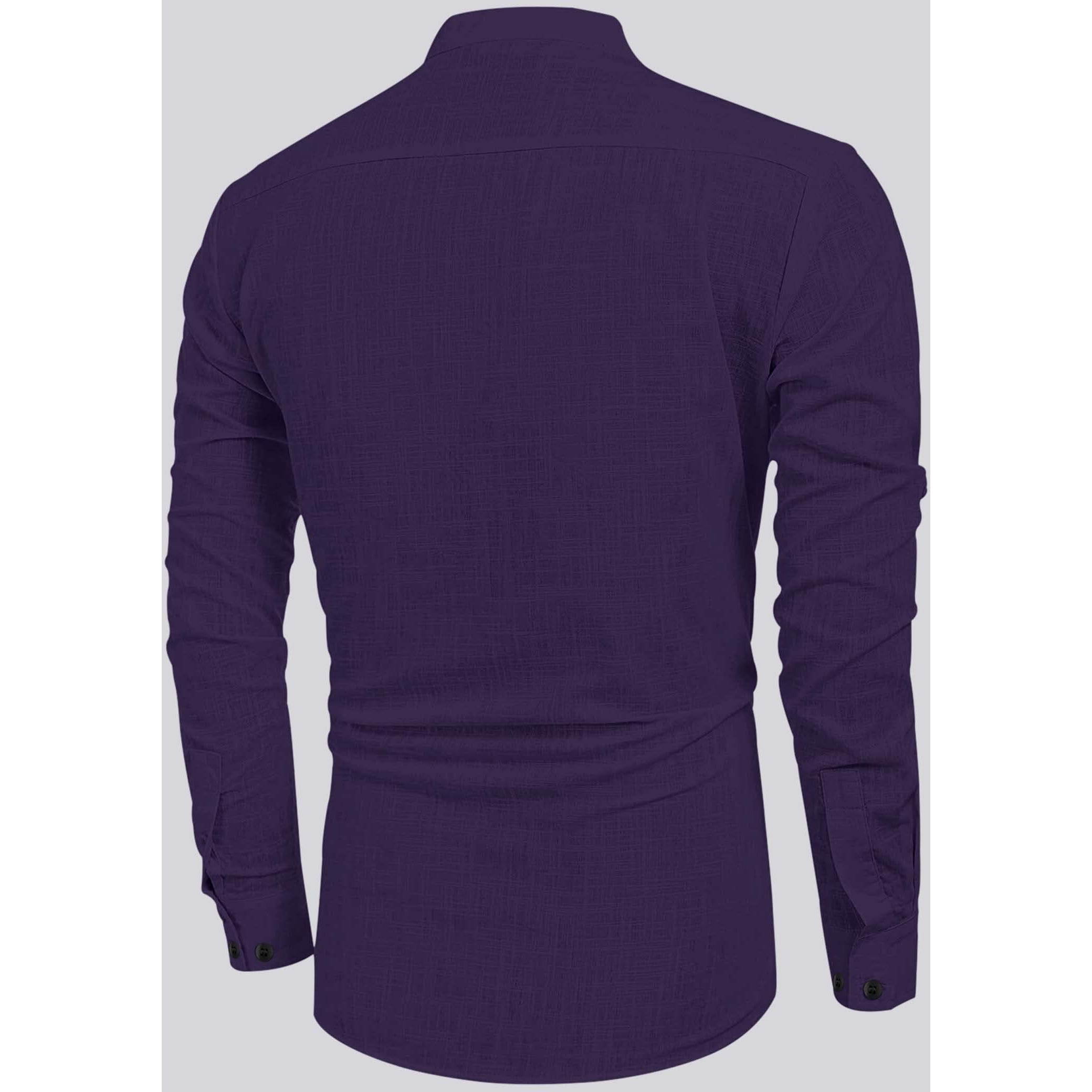 Bellstone Men's Cotton Blend Solid Regular Shirt (Kurta800_Purple_Xl