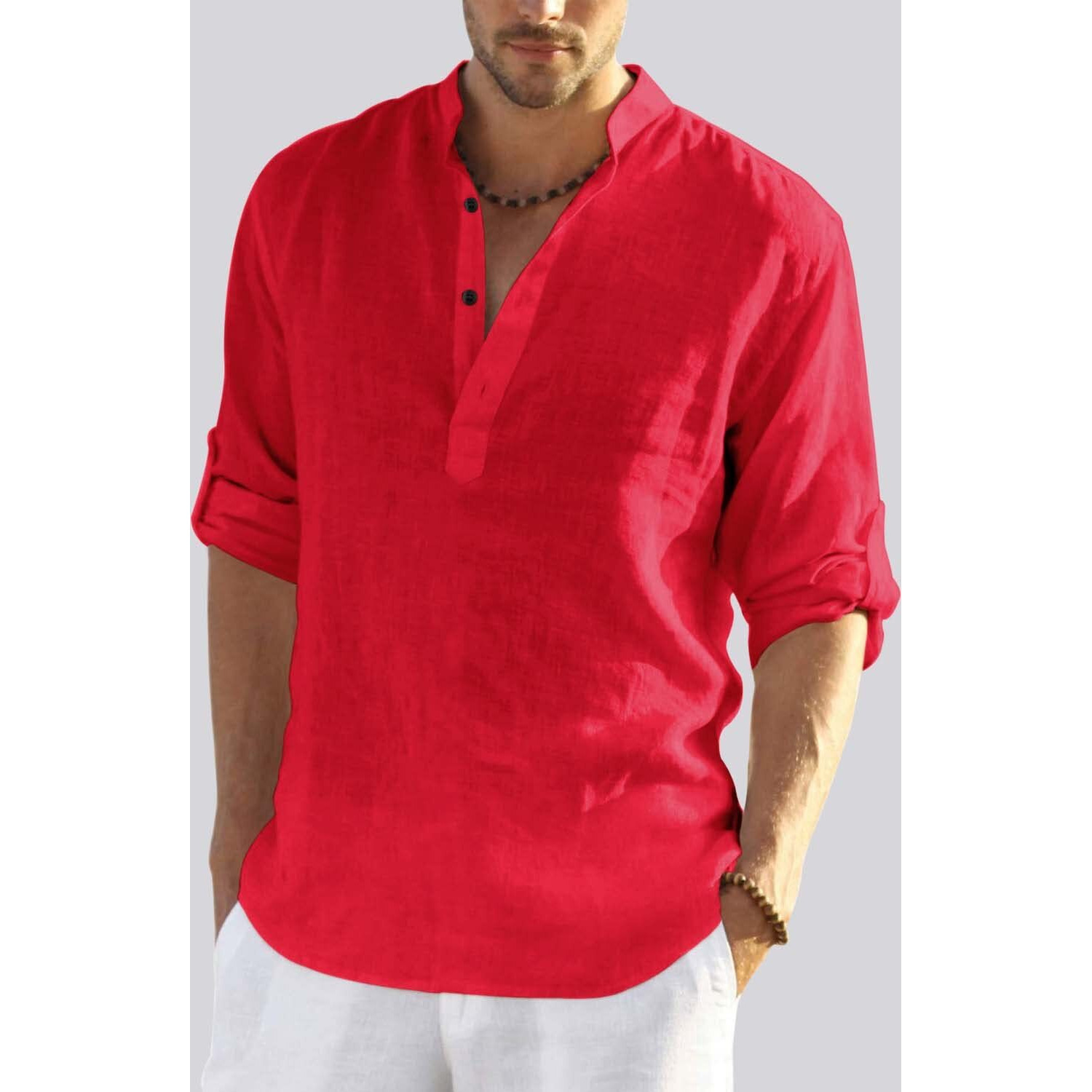 Bellstone Men's Cotton Blend Solid Regular Shirt (Kurta800_Red_M