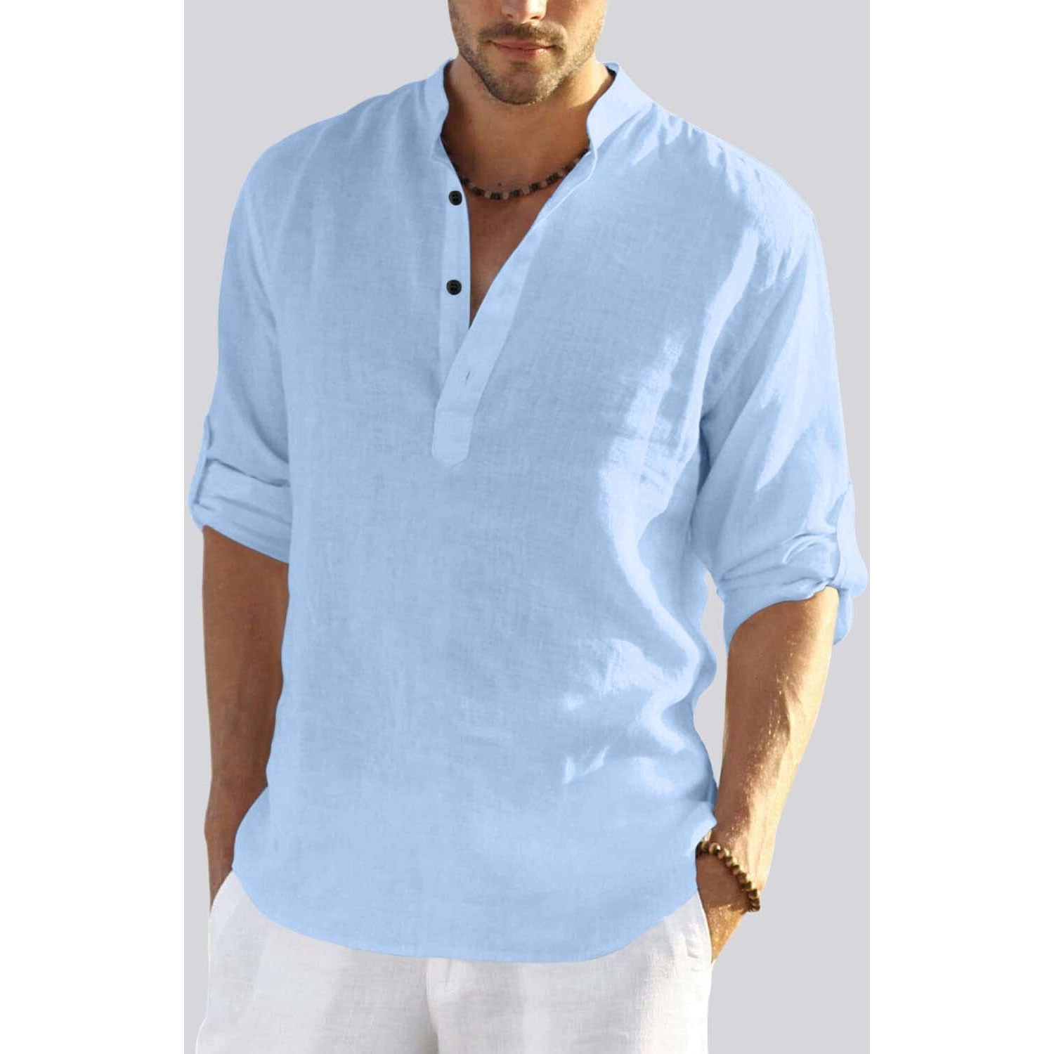 Bellstone Men's Cotton Blend Solid Regular Shirt (Kurta800_Sky Blue_Xxl