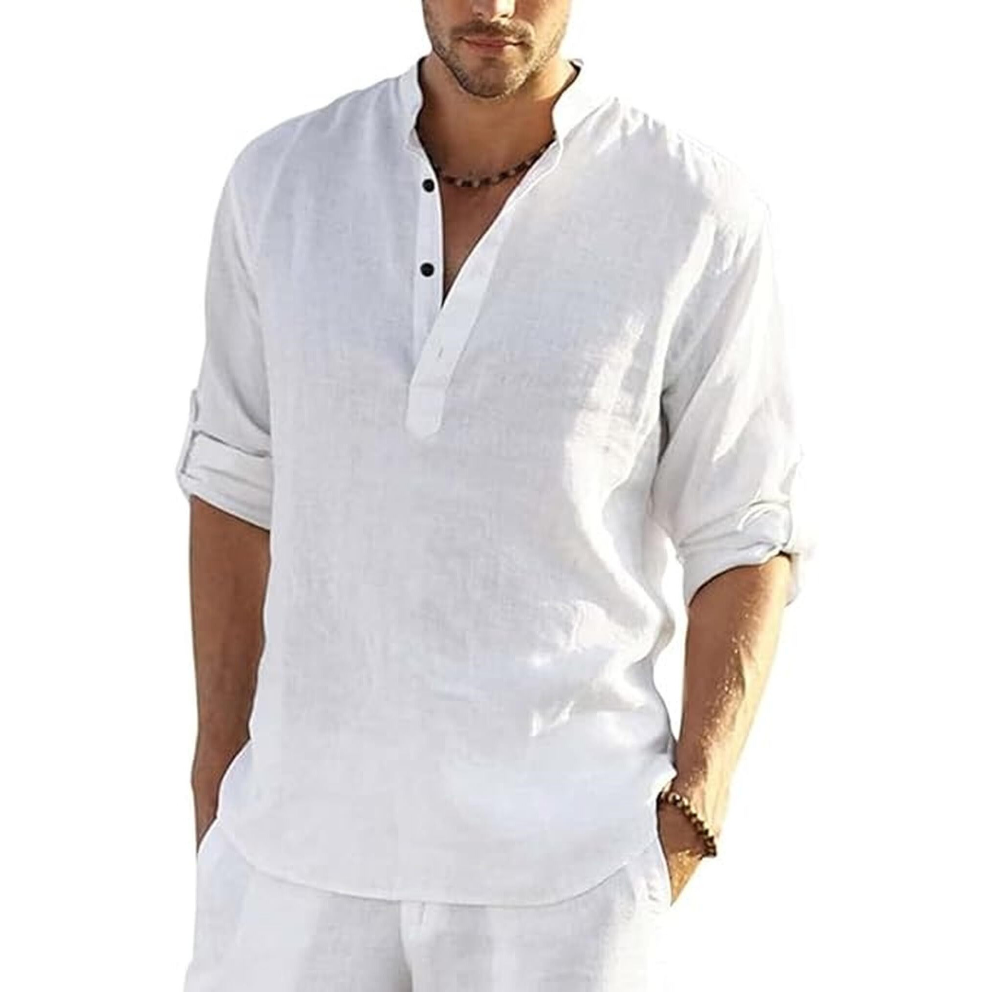 Bellstone Men's Cotton Blend Solid Regular Shirt (Kurta800_White_Xxl