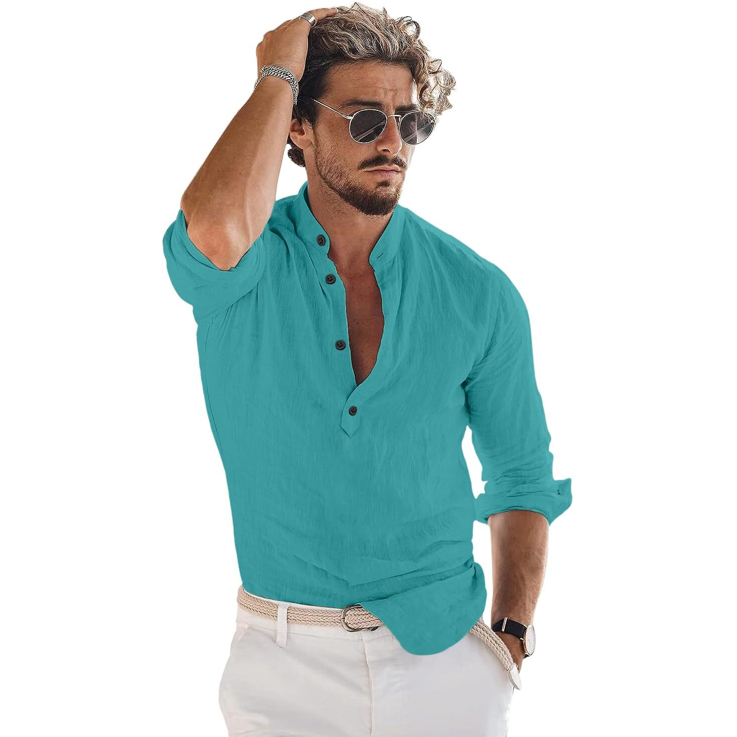 Bellstone Men's Cotton Blend Solid Regular Fit Shirt (Kurta1600_Rama_S