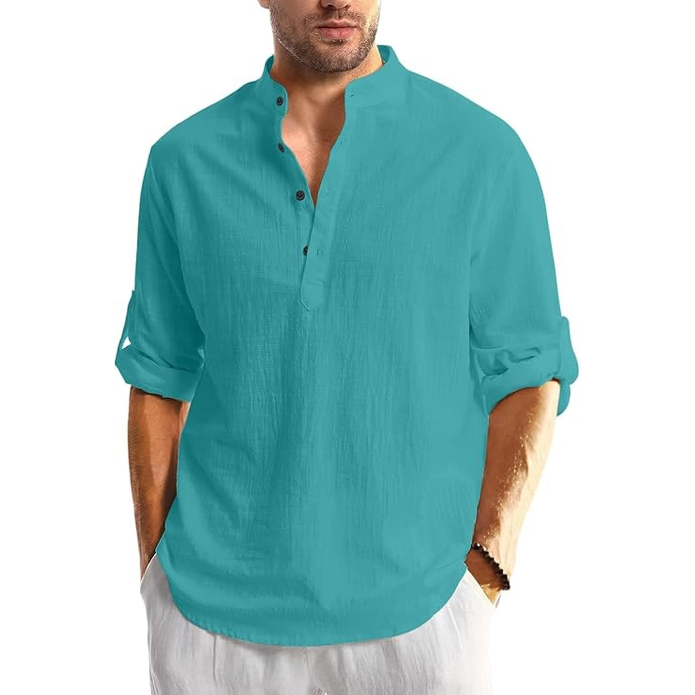 Bellstone Men's Solid Regular Fit Dress Shirt (Kurta1600_Rama_L