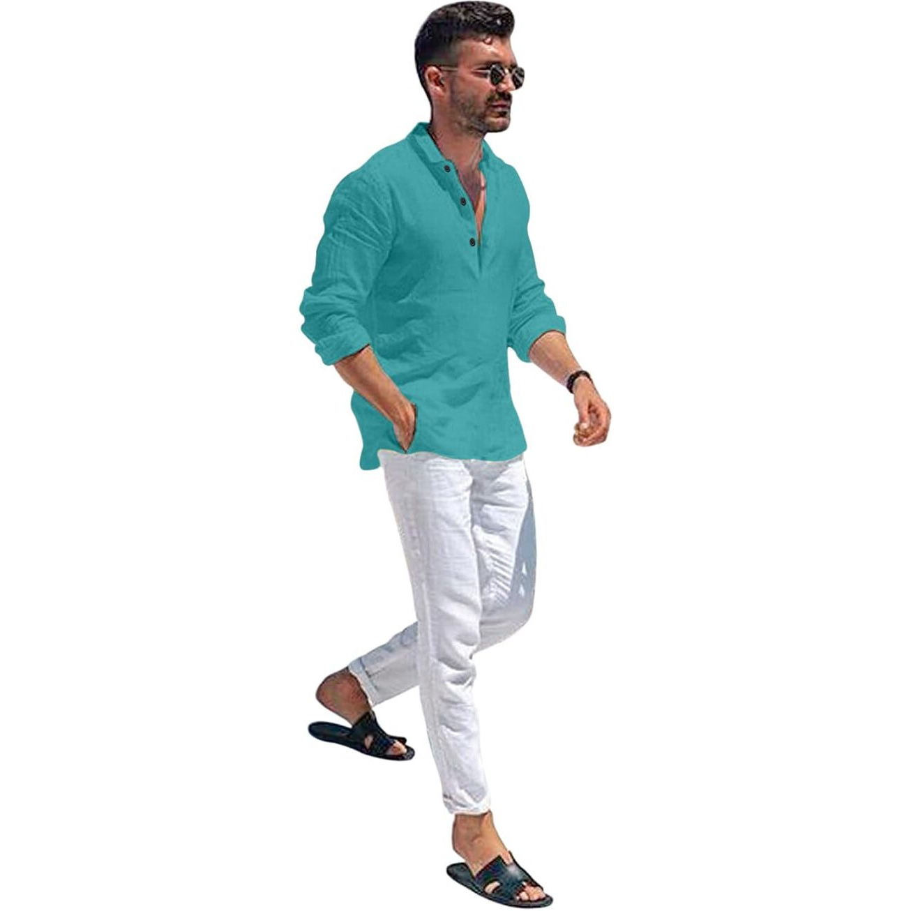 Bellstone Men's Solid Regular Fit Dress Shirt (Kurta1600_Rama_L
