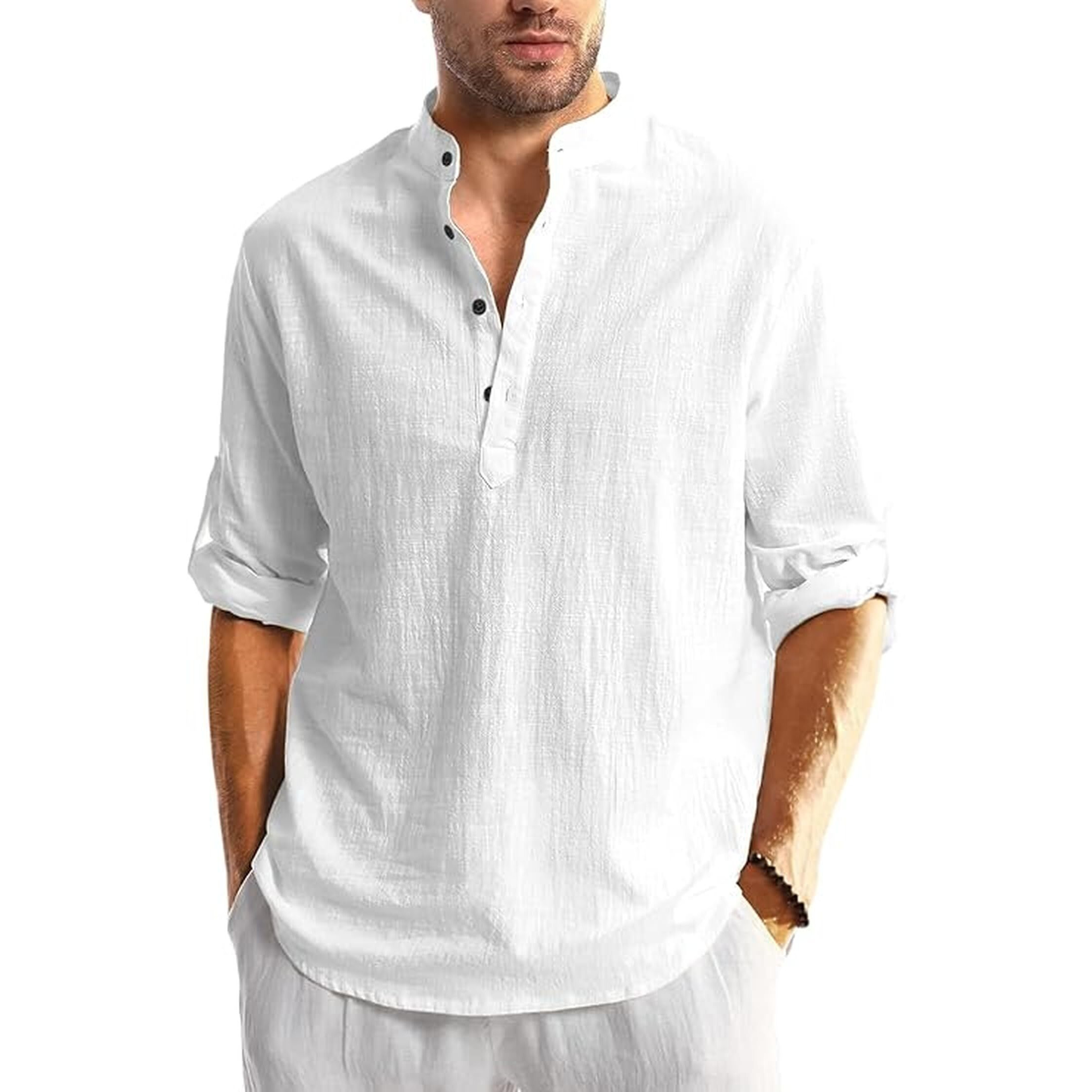 Bellstone Men's Cotton Solid Regular Fit Shirt (Kurta1600_White_S