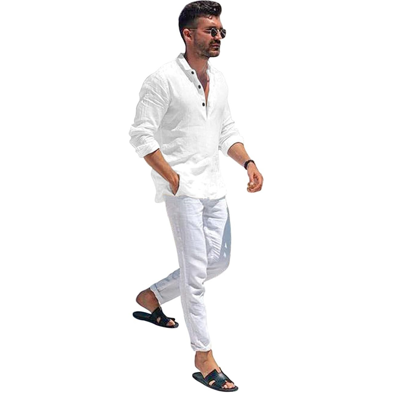 Bellstone Men's Cotton Solid Regular Fit Shirt (Kurta1600_White_S