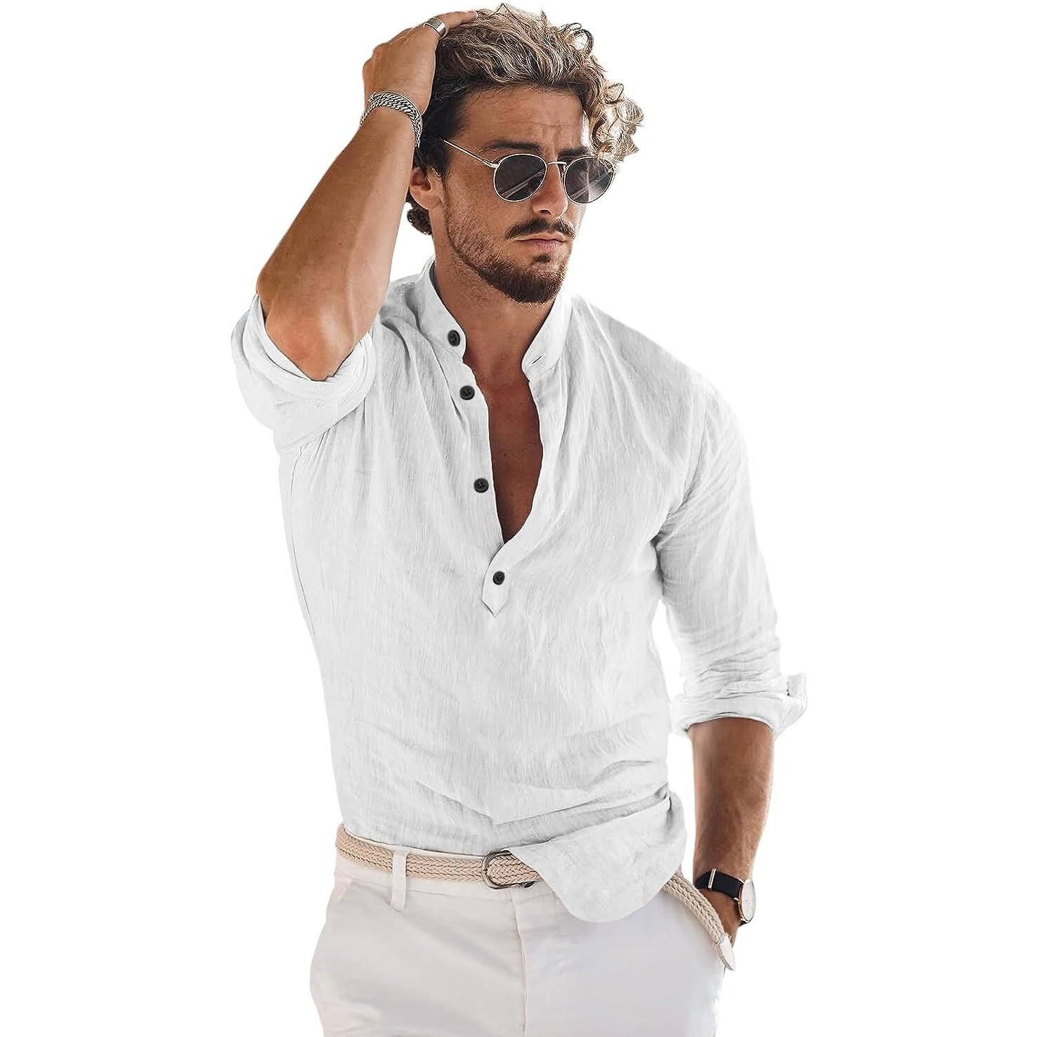 Bellstone Men's Cotton Solid Regular Fit Shirt (Kurta1600_White_S