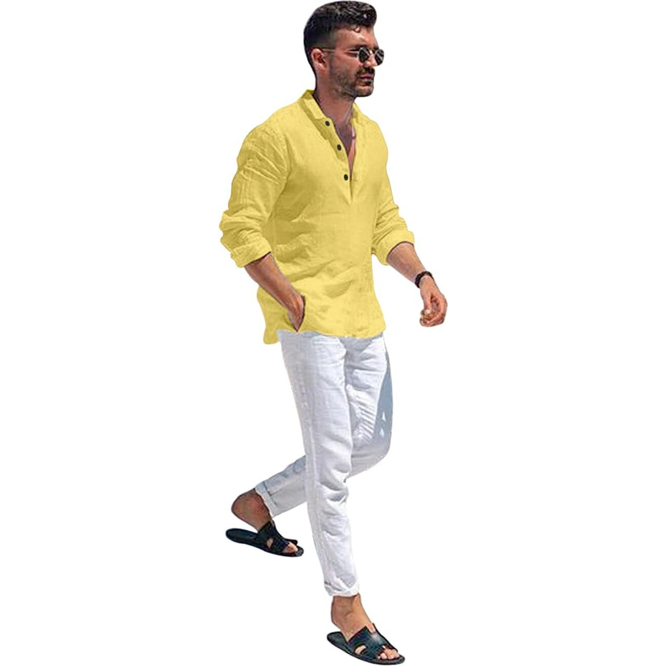 Bellstone Men's Solid Regular Fit Shirt (Kurta1600_Yellow_L