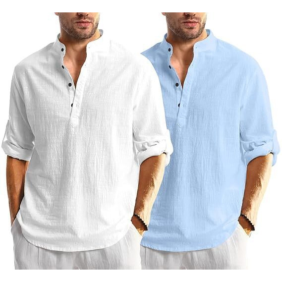 Bellstone Men's Solid Regular Fit Dress Shirt (Kurta1600_Combo_White & Sky_M