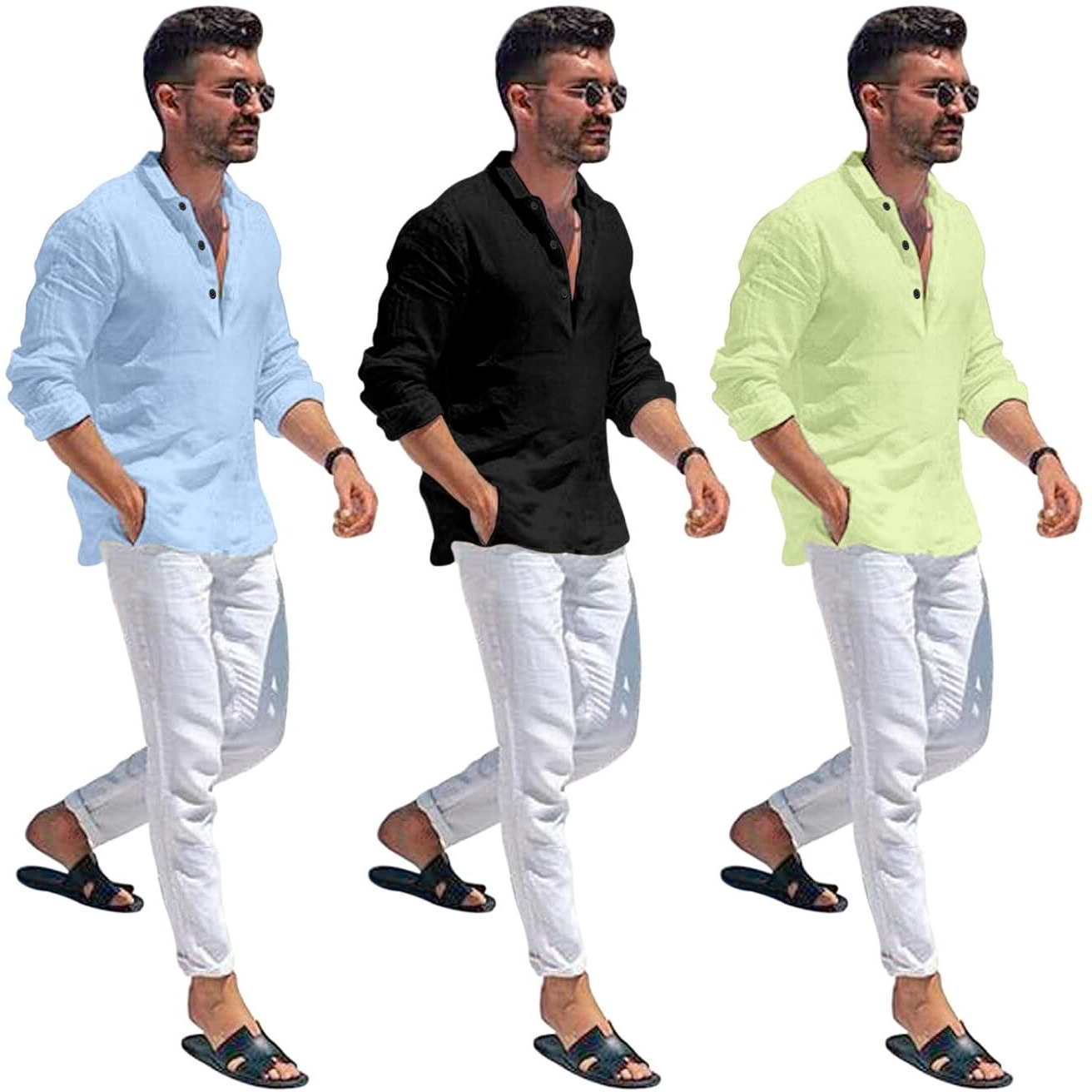 Bellstone Men's Cotton Blend Solid Regular Dress Shirt (Kurta1600_Triple_Sky-Black-Lyellow_Xl Lightyellow