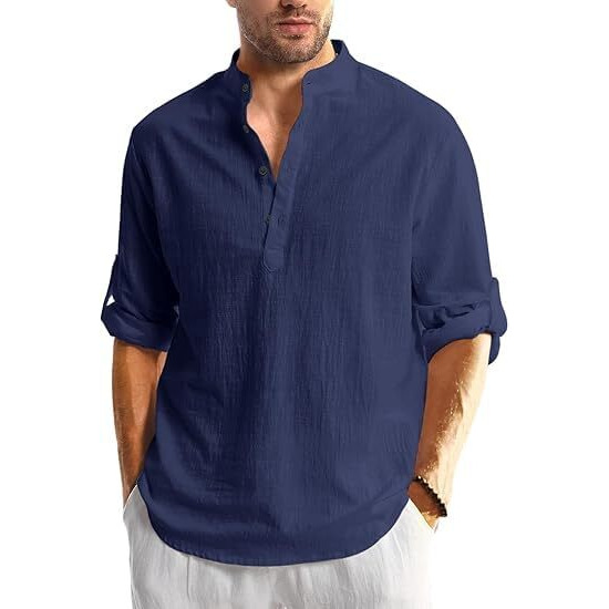 Bellstone Men's Cotton Blend Solid Regular Dress Shirt (Kurta1600_Triple_Sky-Navy-Darkgreen_L